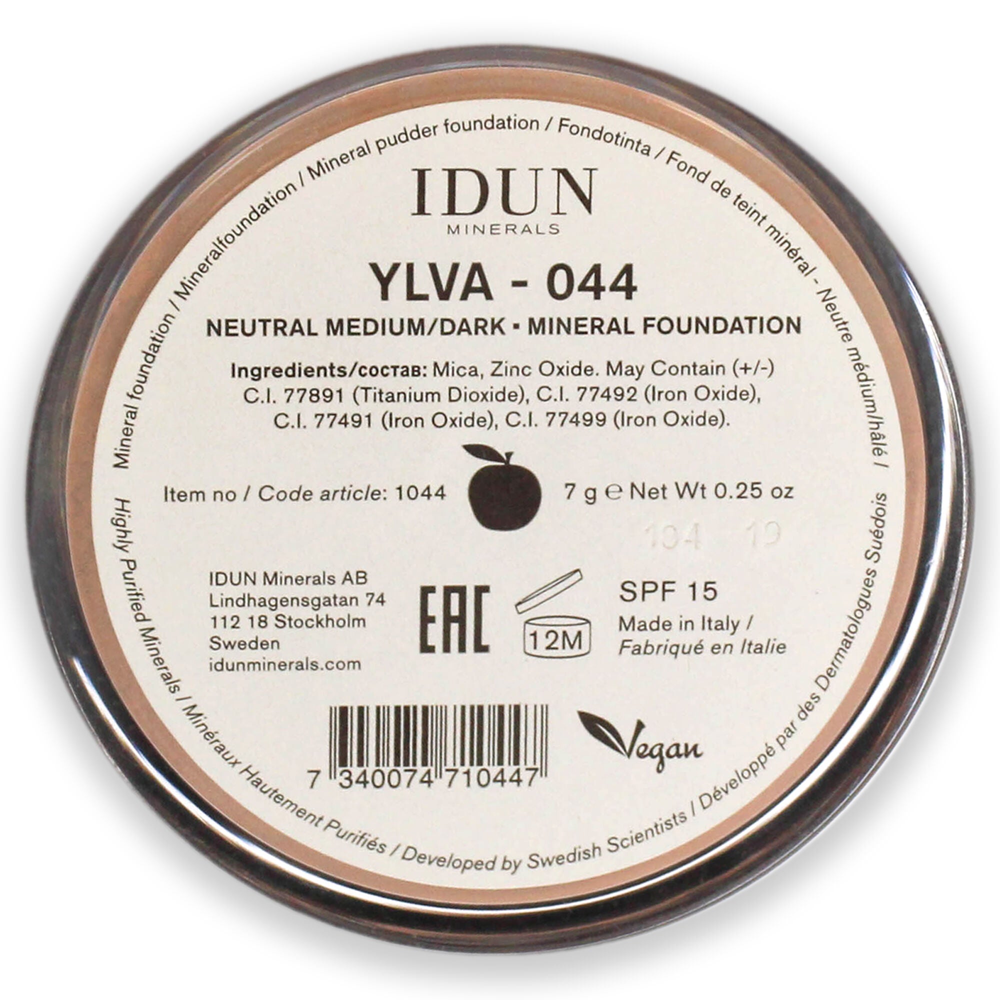 Mineral Powder Foundation SPF 15 - 044 Ylva by Idun Minerals for Women - 0.25 oz Foundation, See Description, alternate image number 1