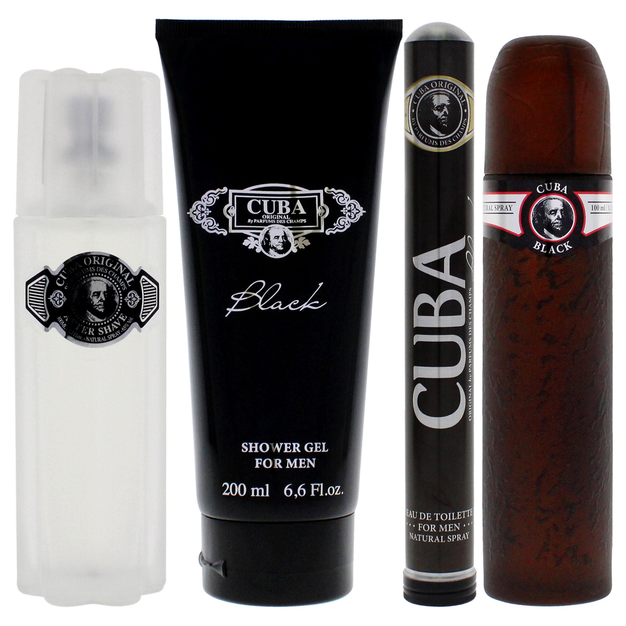 Cuba Black by Cuba for Men - 4 Pc Gift Set 3.4oz EDT Spray, 1.7oz EDT Spray, 3.3oz After Shave, 6.7oz Shower Gel, See Description, alternate image number 1