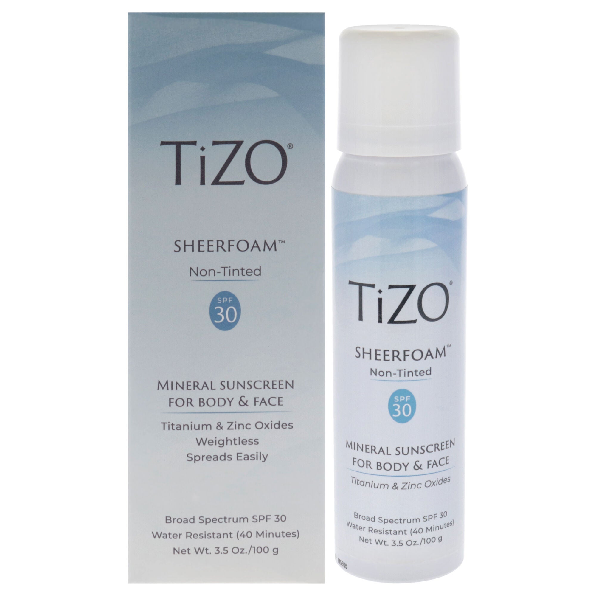 SheerFoam Body And Face Non-Tinted SPF 30 by Tizo for Unisex - 3.5 oz Sunscreen, See Description, hi-res image number 0