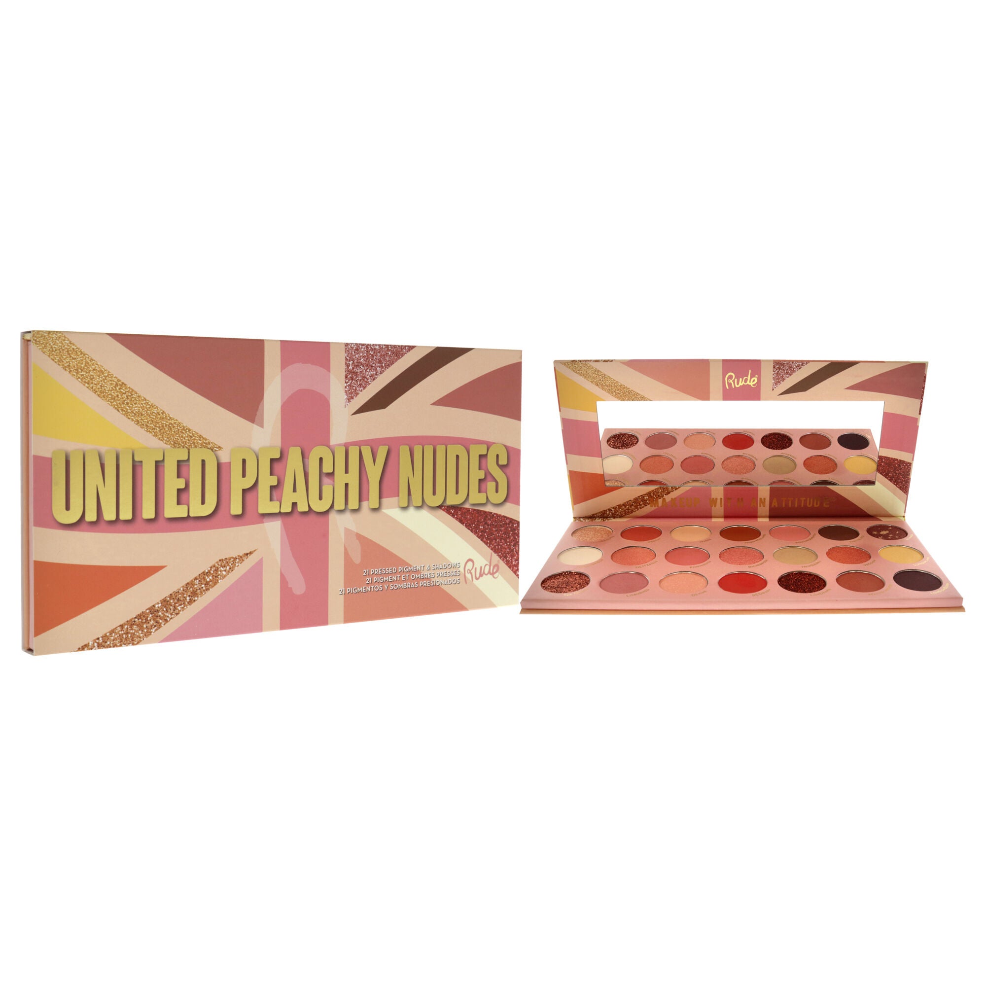 United Peachy Nudes - 21 Pressed Pigment and Shadows Palette by Rude Cosmetics for Women - 0.74 oz Eye Shadow, See Description, alternate image number 2