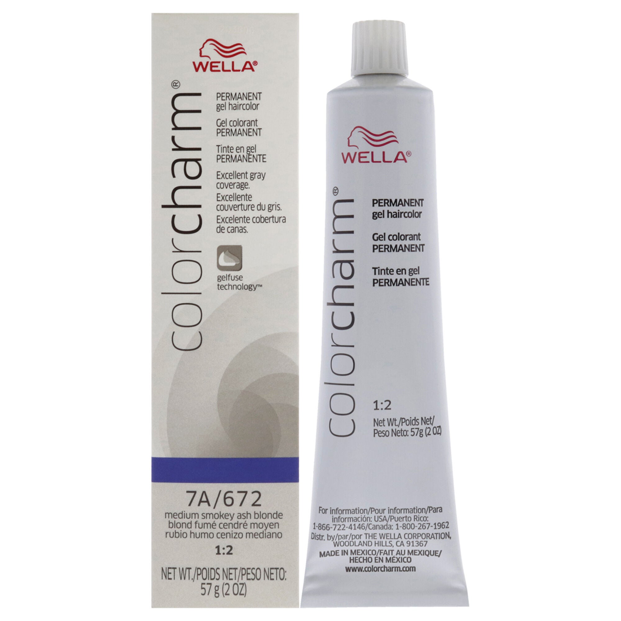Color Charm Permanent Hair Color Gel - 7A 672 Medium Smokey Ash Blonde by Wella for Unisex - 2 oz Hair Color, Brown, hi-res image number 0