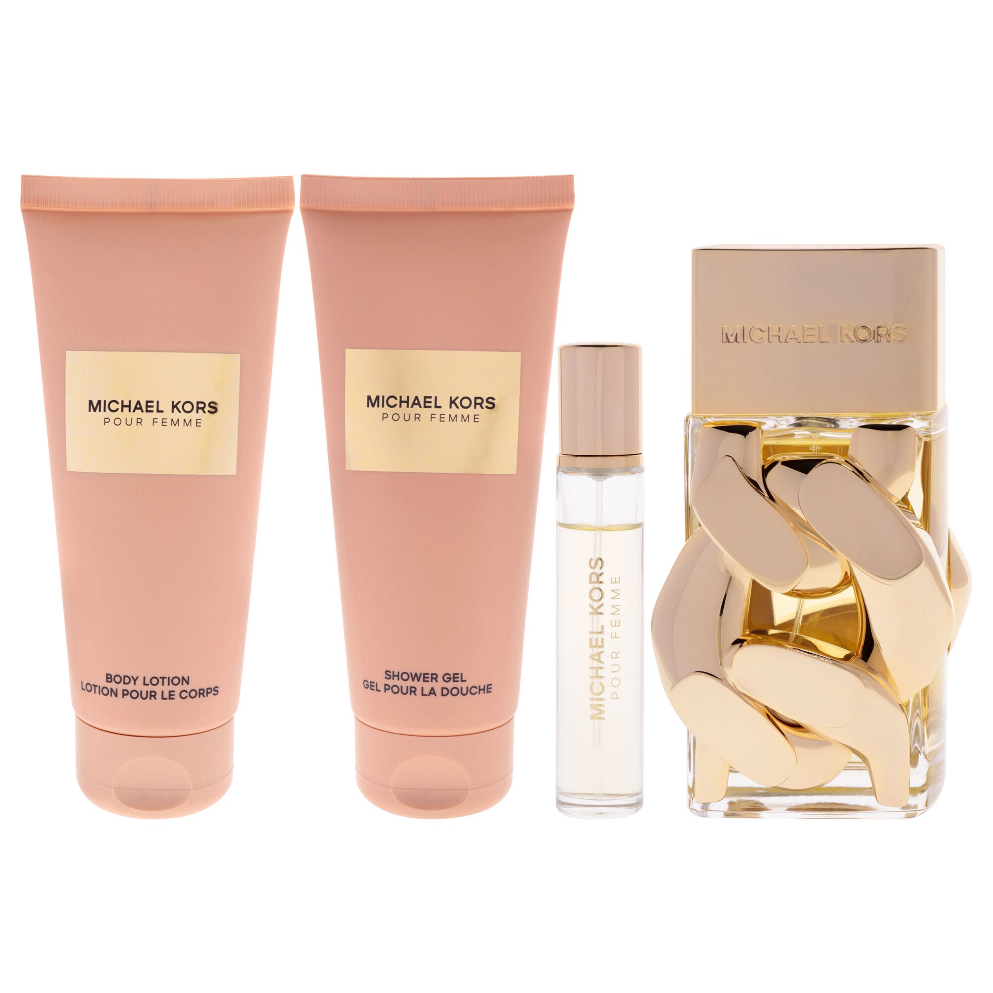 Michael Kors Pour Femme by Michael Kors for Women - 4 Pc Gift Set 3.4oz EDP Spray, 0.3oz EDP Spray(Mini), 3.4oz Body Lotion, 3.4oz Shower Gel, Clear, alternate image number 1