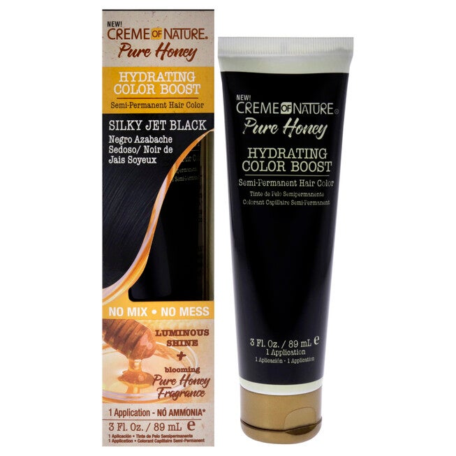 Pure Honey Hydrating Color Boost Semi-Permanent Hair Color - Silky Jet Black by Creme of Nature for Unisex - 3 oz Hair Color, NA, hi-res image number null