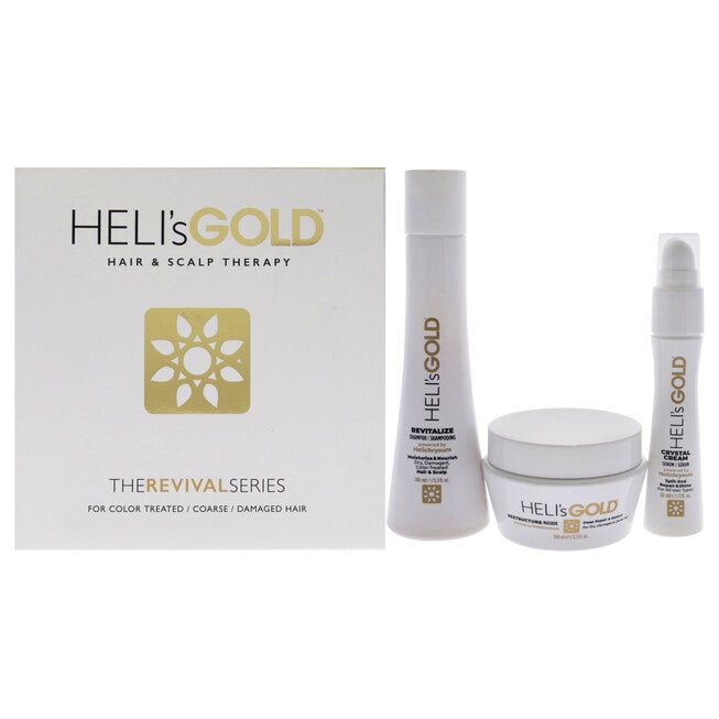 The Revival Series Travel Kit by Helis Gold for Unisex - 3 Pc 3.3oz Revitalize Shampoo, 3.3oz Restructure Masque, 1oz Crystal Cream, NA, hi-res image number null