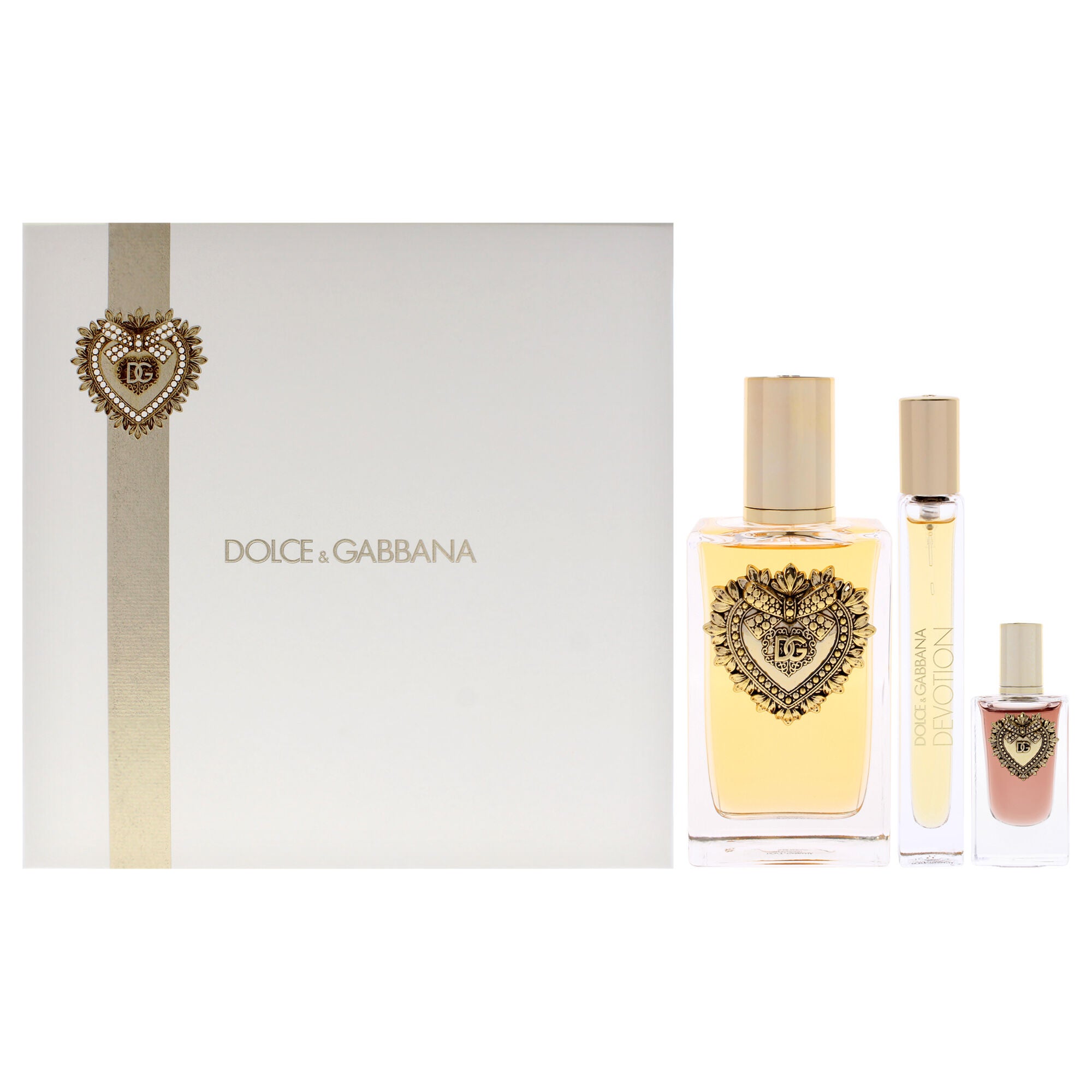Devotion by Dolce and Gabbana for Women - 3 Pc Gift Set 3.3oz EDP Spray, 0.33oz EDP Spray (Mini), 0.17oz EDP Splash (Mini), Clear, hi-res image number 0
