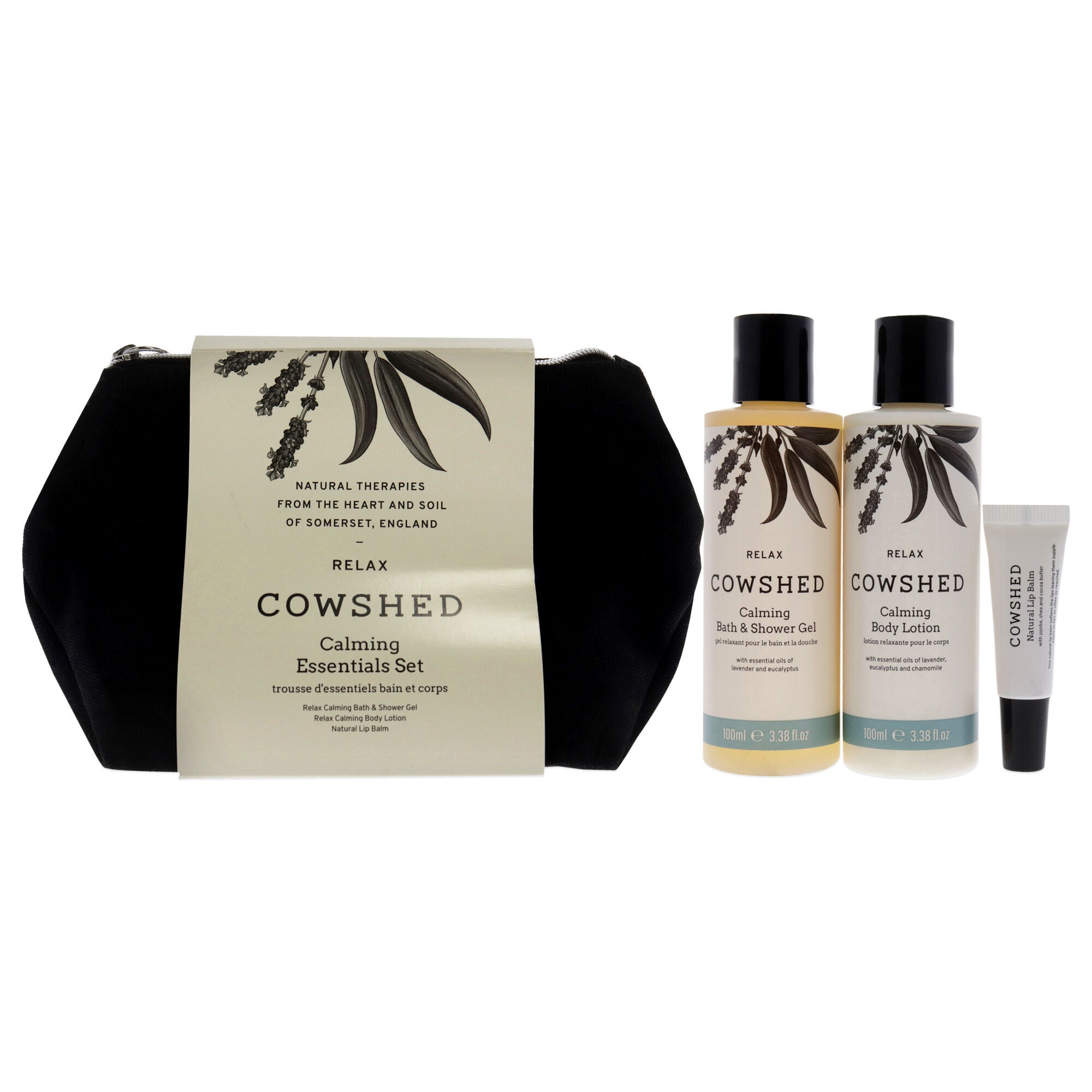 Relax Calming Essentials Set by Cowshed for Unisex - 3 Pc 3.38oz Bath and Shower Gel, 3.38 oz Body Lotion, 0.18oz Natural Lip Balm, See Description, hi-res image number 0