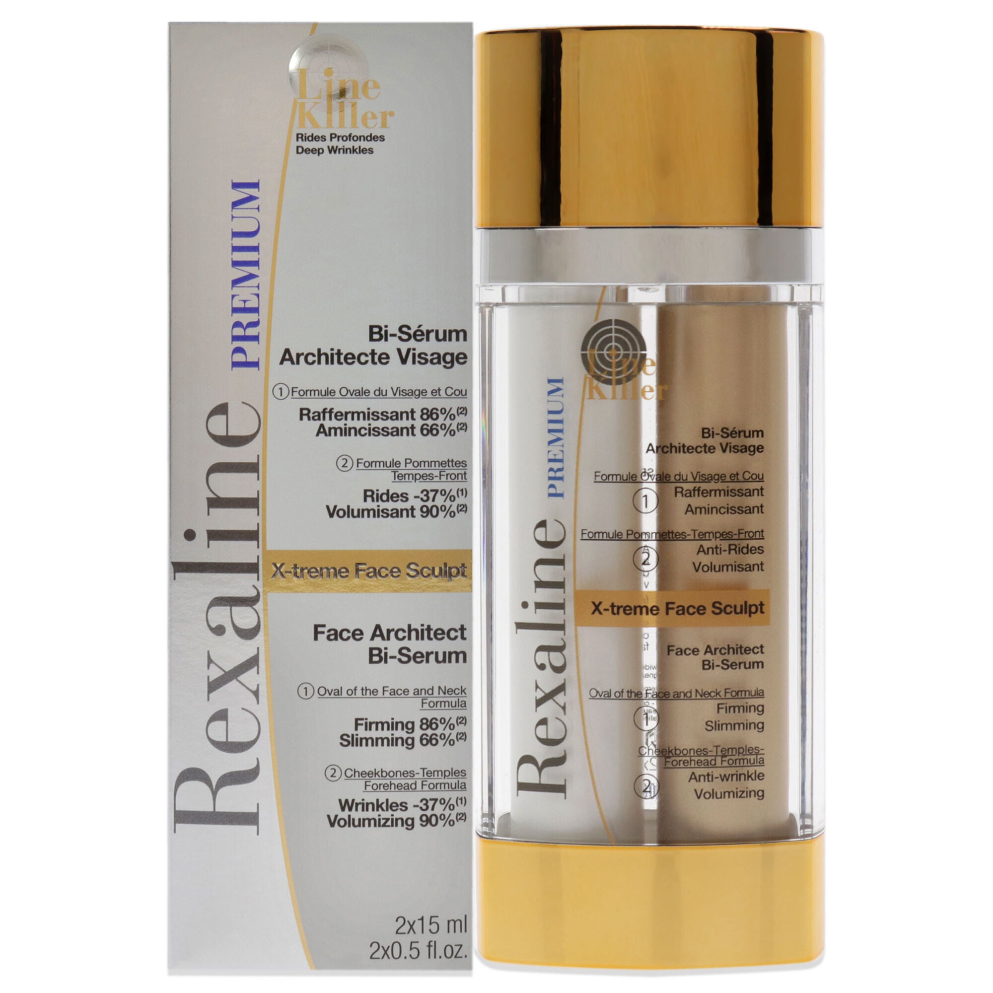 Line Killer X-Treme Face Sculpt Architect Bi-Serum by Rexaline for Unisex - 2 Pc 0.5oz Firming Slimming, 0.5oz Wrinkle Volumizing, See Description, hi-res image number 0
