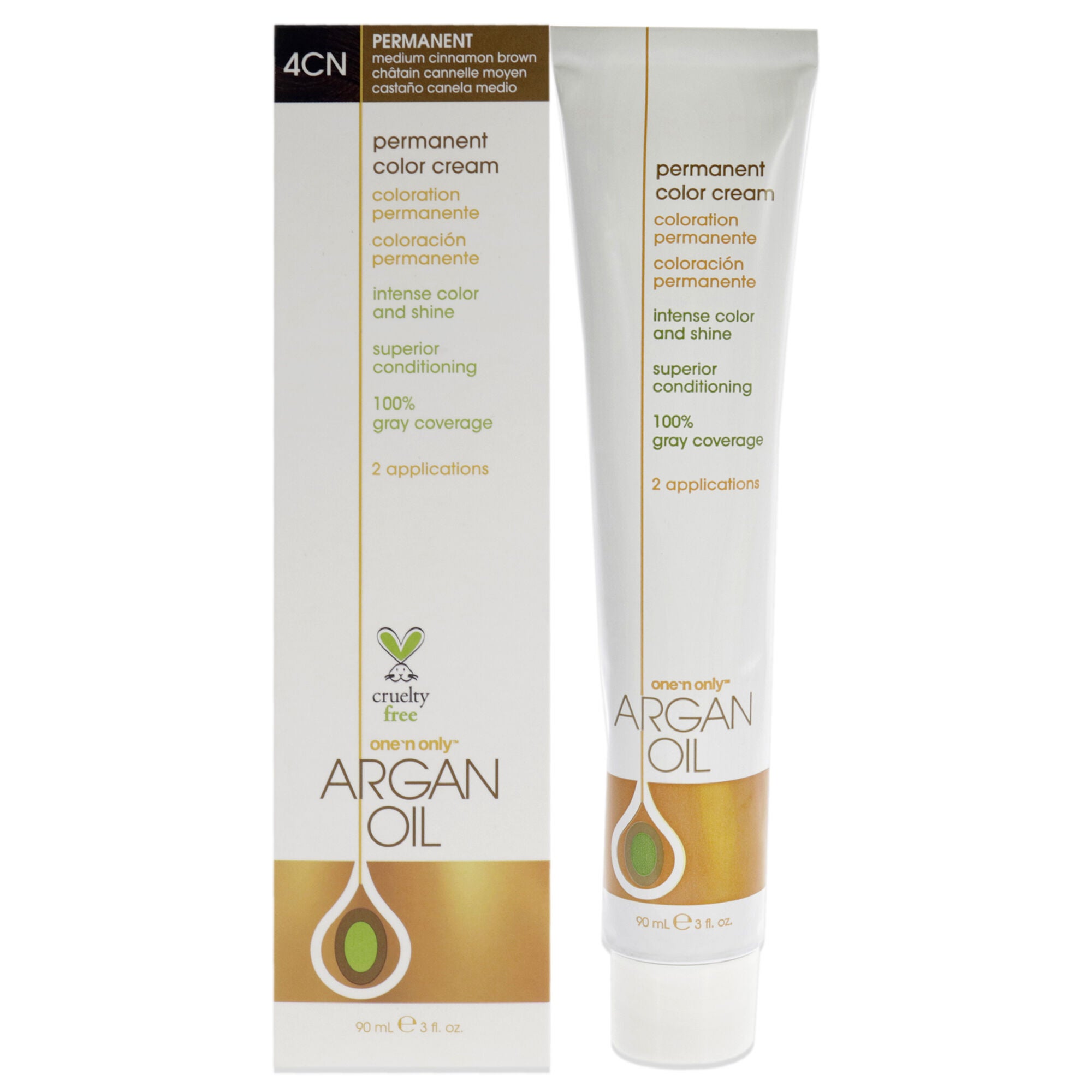 Argan Oil Permanent Color Cream - 4CN Medium Cinnamon Brown by One n Only for Unisex - 3 oz Hair Color, See Description, hi-res image number 0