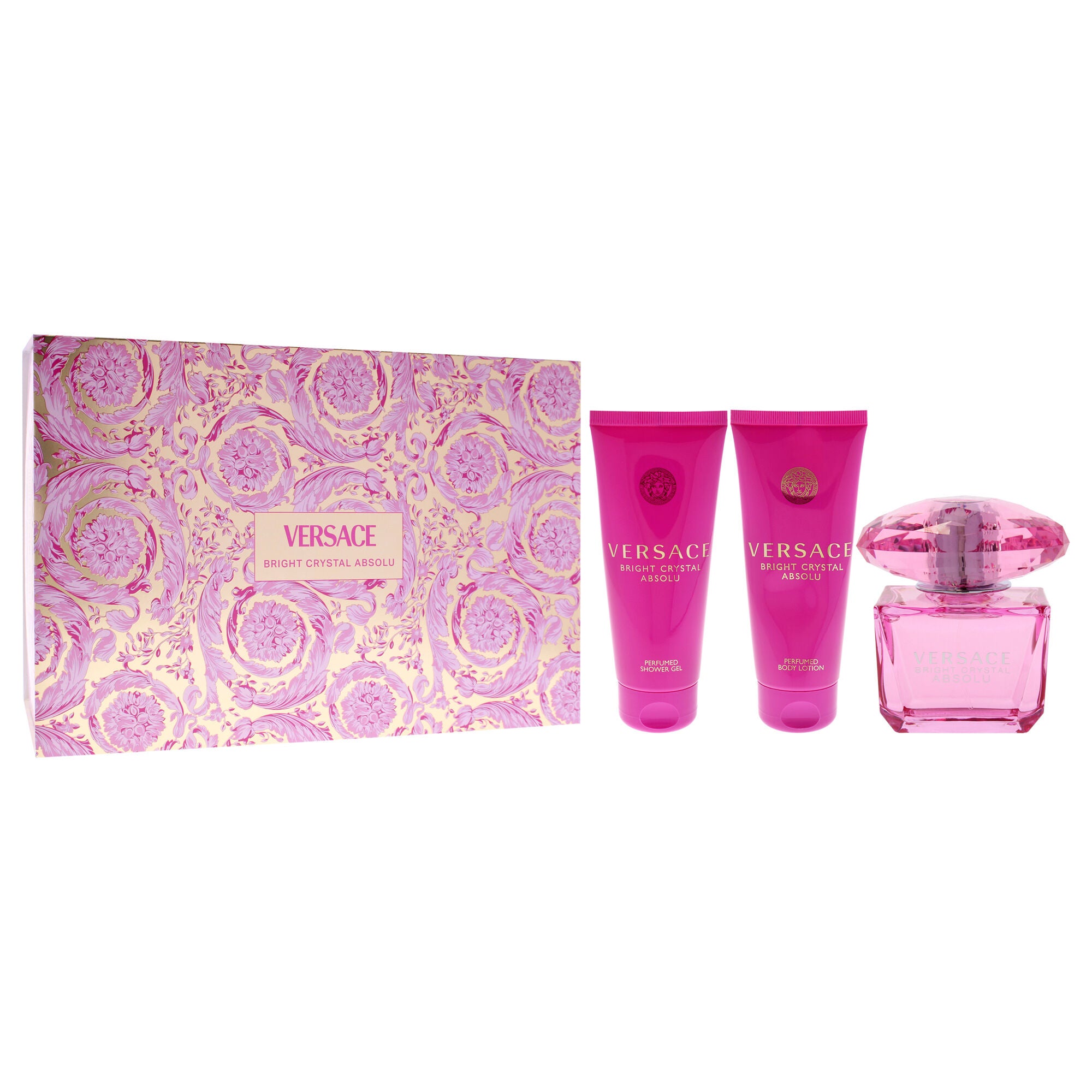 Versace Bright Crystal Absolu by Versace for Women - 4 Pc Gift Set - 3oz EDP Spray, 3.4oz Shower Gel, 3.4oz Body Lotion, Bag - Black and Gold, See Description, alternate image number 1