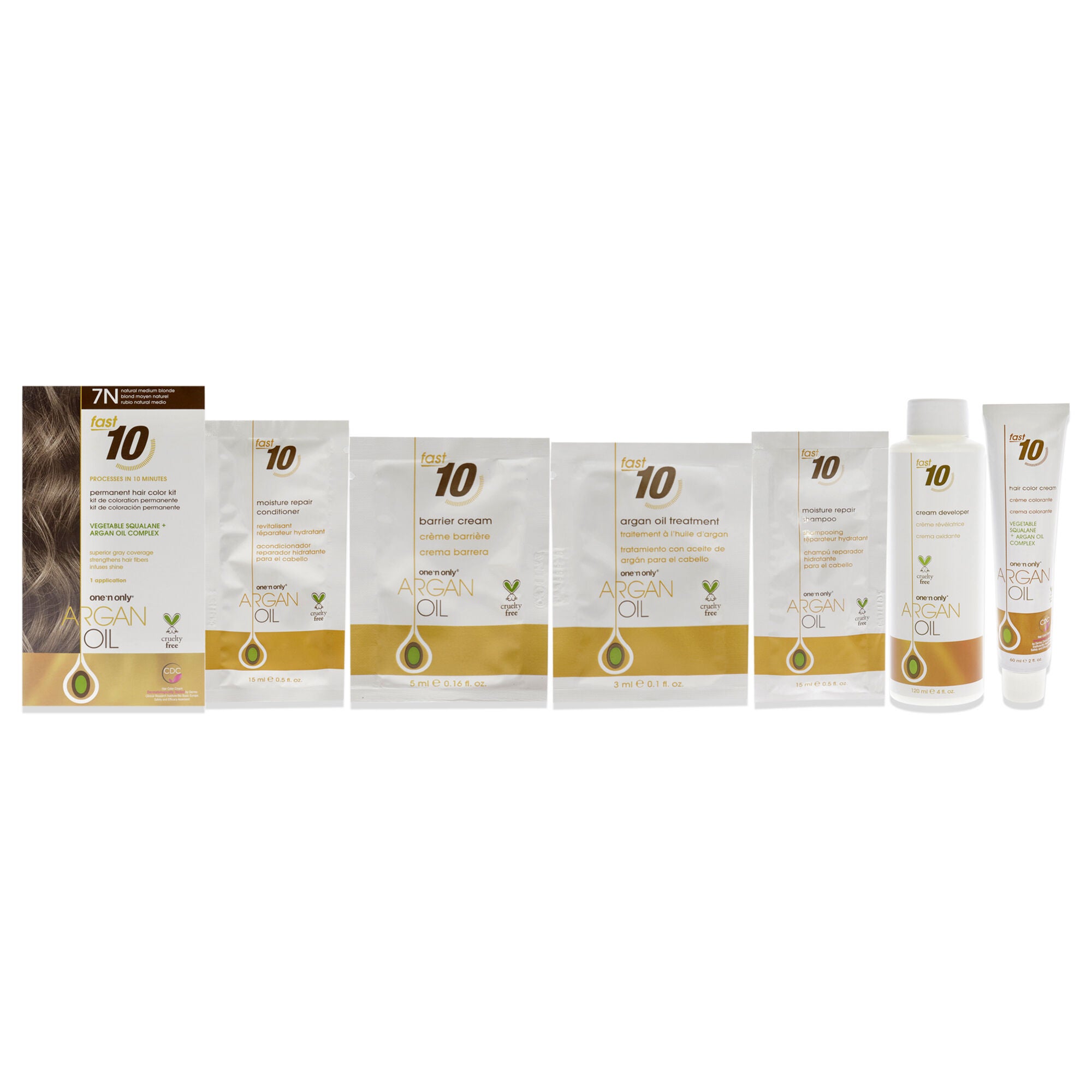 Argan Oil Fast 10 Permanent Hair Color Kit - 7N Natural Medium Blonde by One n Only for Unisex - 1 Pc Hair Color, See Description, hi-res image number 0