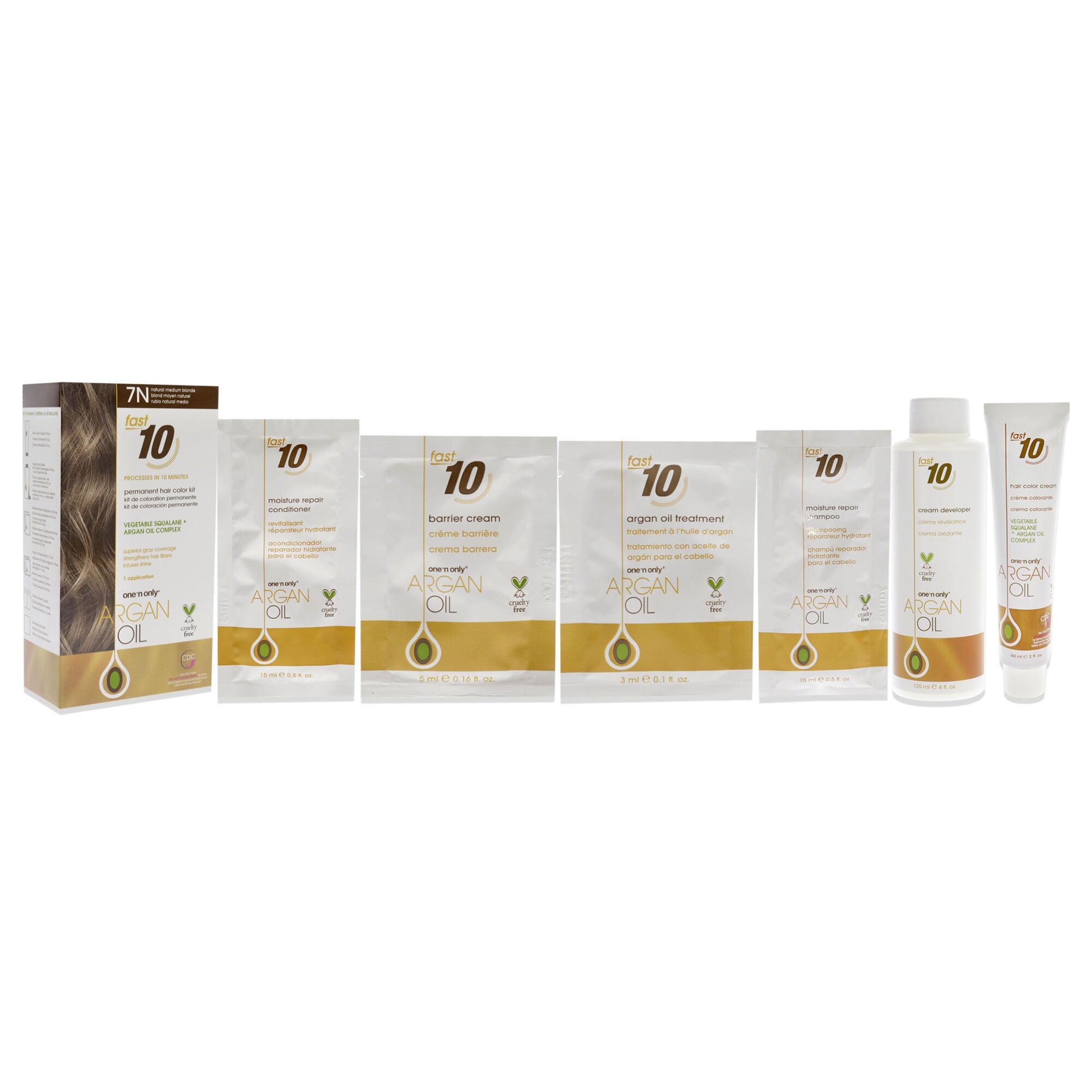 Argan Oil Fast 10 Permanent Hair Color Kit - 7N Natural Medium Blonde by One n Only for Unisex - 1 Pc Hair Color, See Description, alternate image number 2