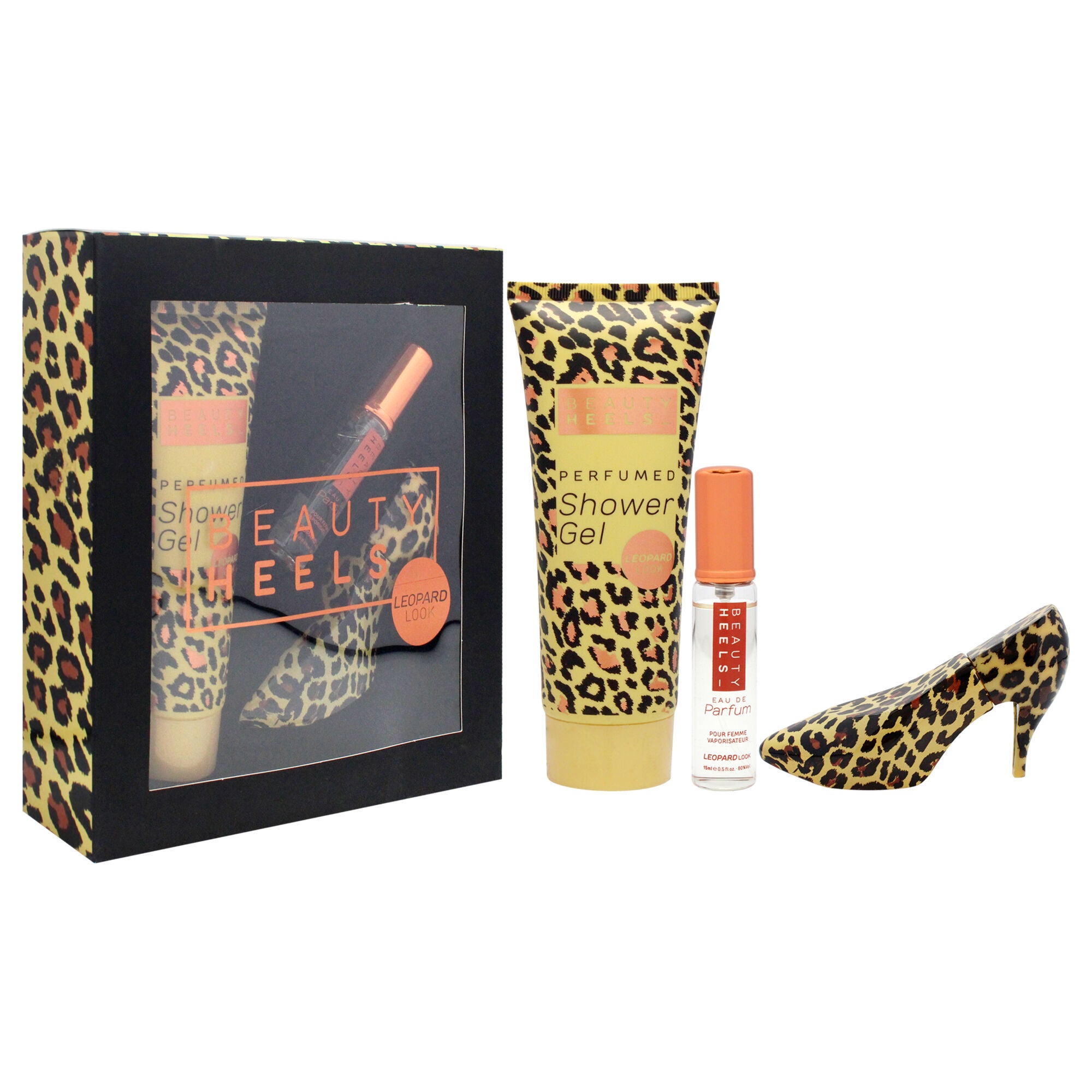 Beauty Heels Leopard Edition by Glamour and Heels for Women - 3 Pc Gift Set 1oz EDP Spray, 0.51oz EDP Spray, 4oz Shower Gel, See Description, alternate image number 1