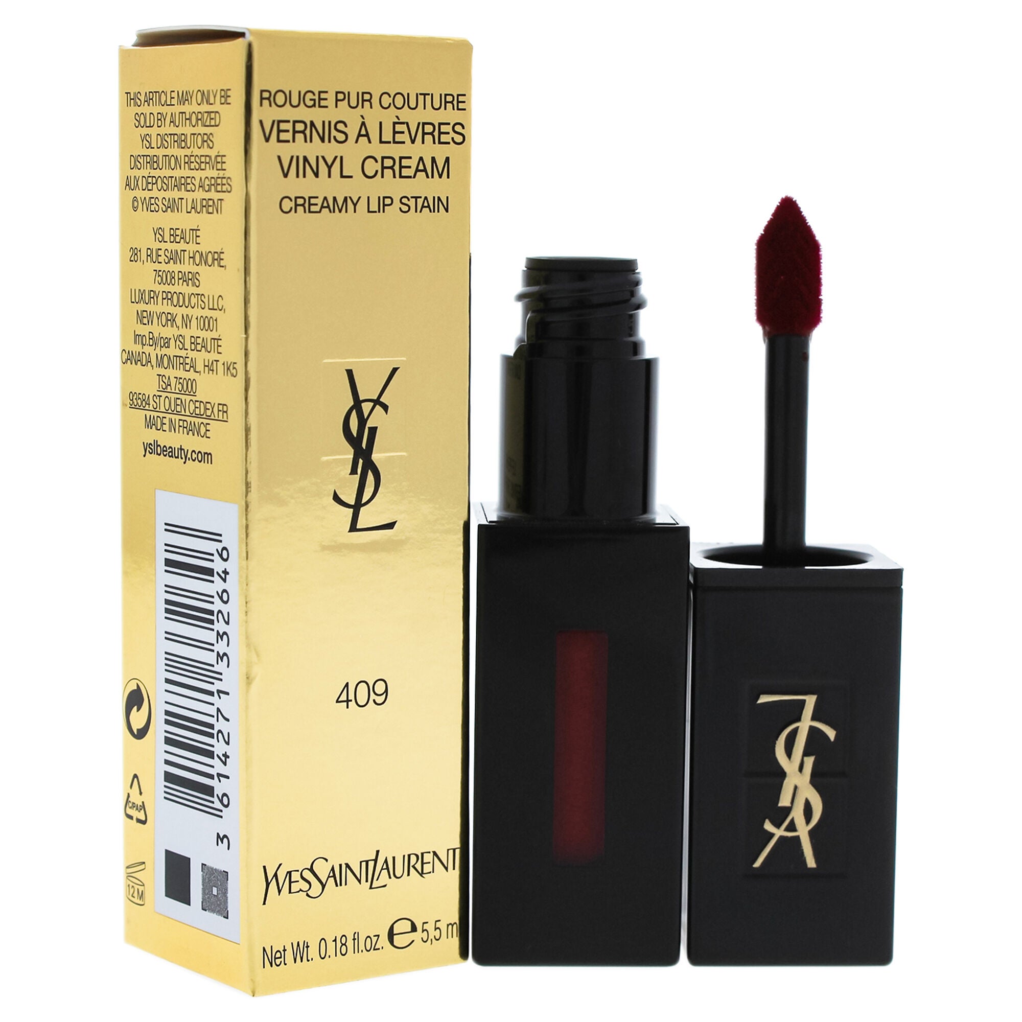 Vinyl Cream Lip Stain - 409 Burgundy Vibes by Yves Saint Laurent for Women - 0.18 oz Lip Gloss, See Description, hi-res image number 0