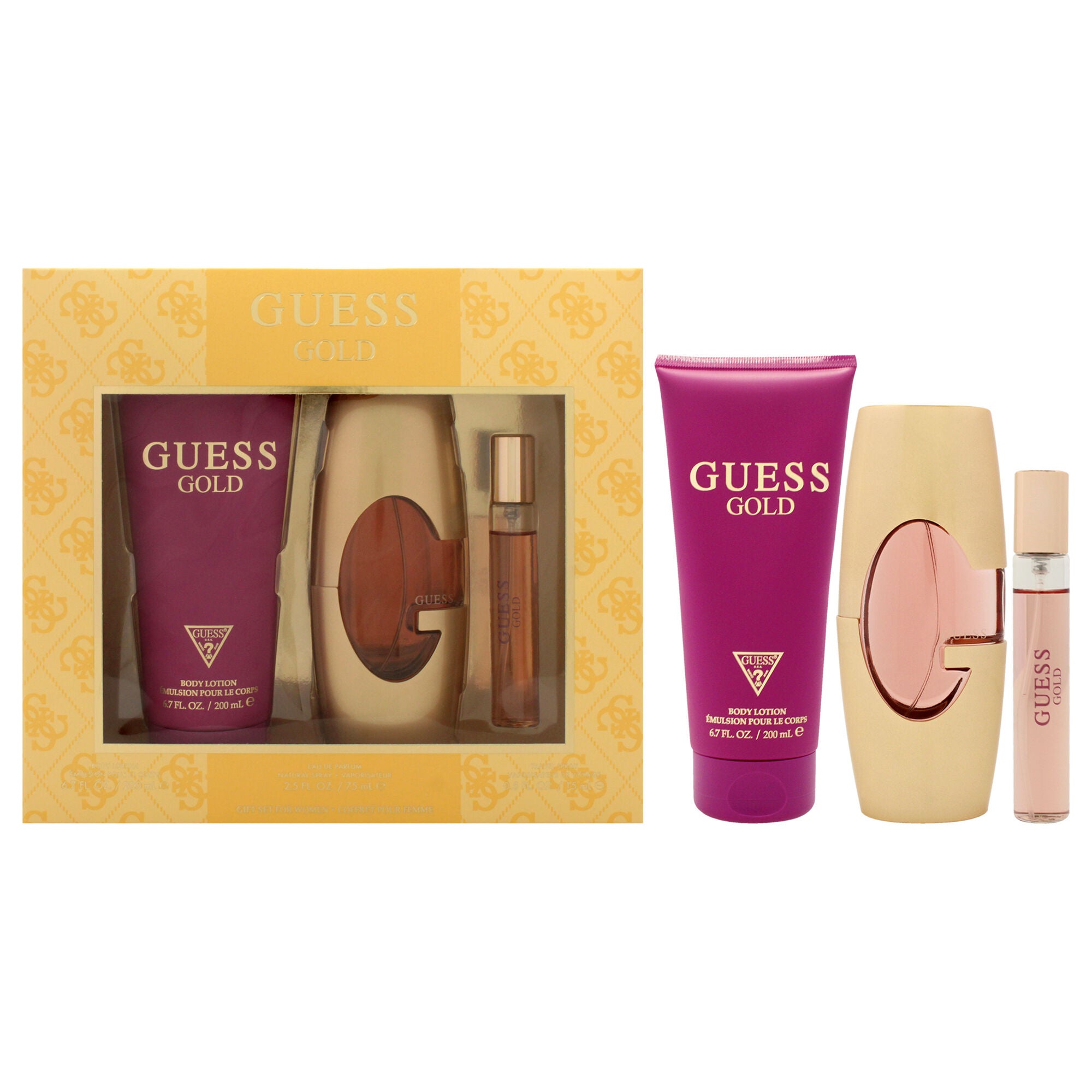 Guess Gold by Guess for Women - 3 Pc Gift Set 2.5oz EDP Spray, 0.5oz Travel Spray, 6.7oz Body Lotion, See Description, hi-res image number 0