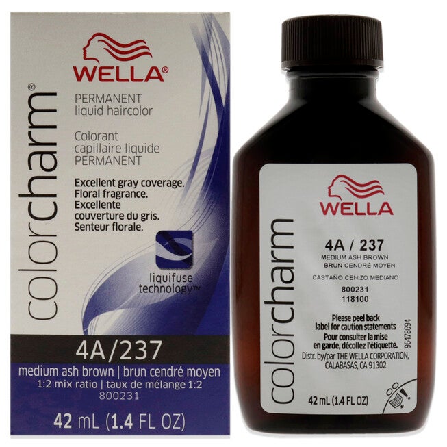 Color Charm Permanent Liquid Hair Color - 237 4A Medium Ash Brown by Wella for Unisex - 1.42 oz Hair Color, NA, hi-res image number null