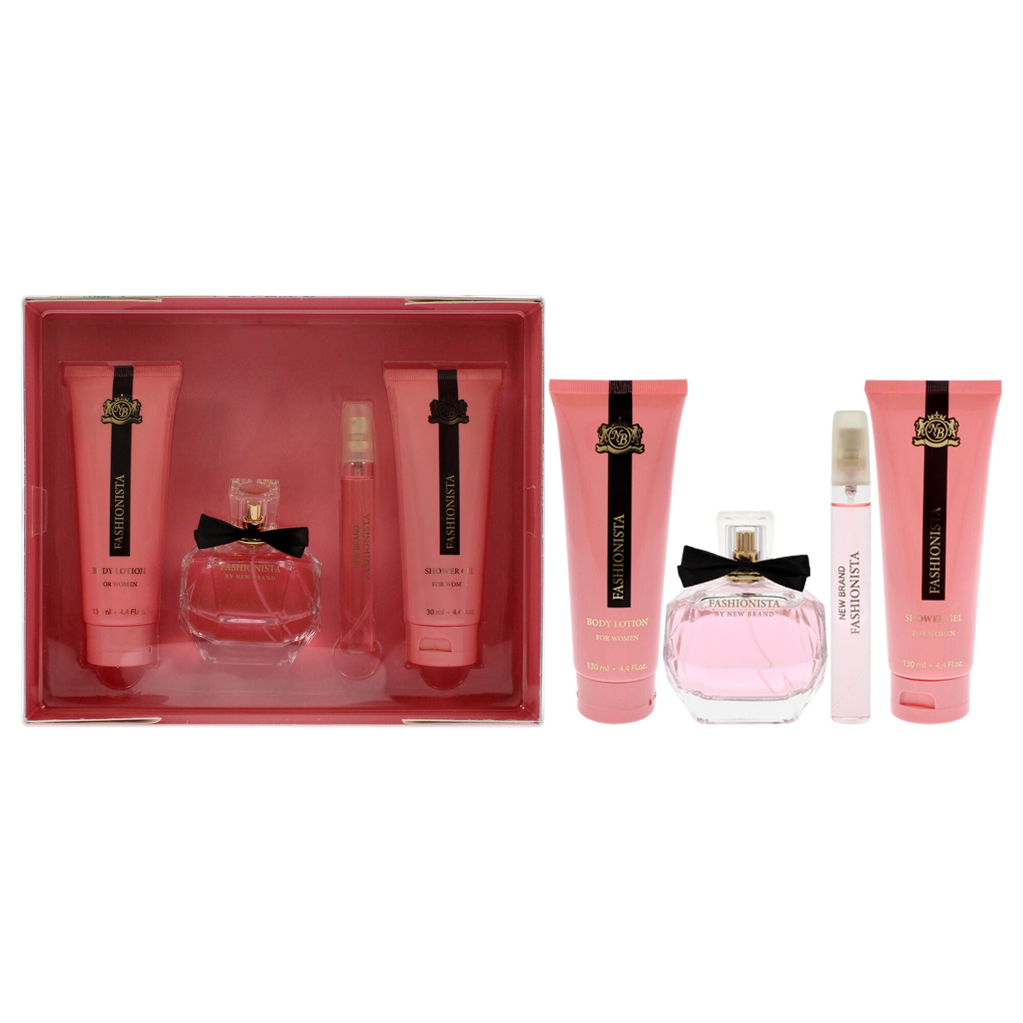 Prestige Fashionista by New Brand for Women - 4 Pc Gift Set 3.4oz EDP Spray, 0.5oz EDP Spray, 4.4oz Shower Gel, 4.4oz Body Lotion, See Description, hi-res image number 0