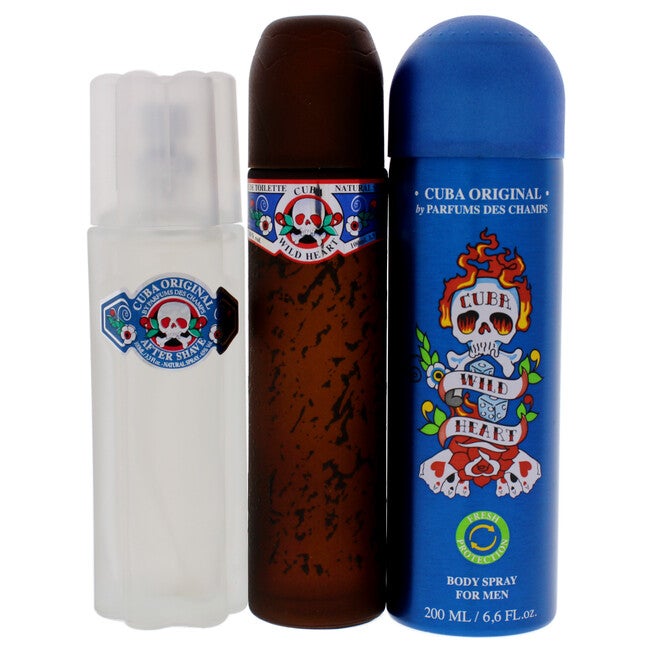 Cuba Wild Heart by Cuba for Men - 3 Pc Gift Set 3.4oz EDT Spray, 3.3oz After Shave, 6.7oz Body Spray, , alternate image number null