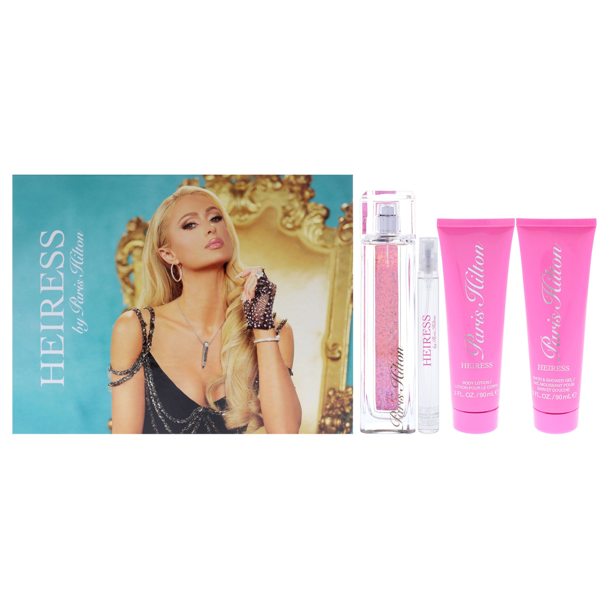 Heiress by Paris Hilton for Women - 4 Pc Gift Set 3.4oz EDP Spray, 0.34oz EDP Spray, 3oz Body Lotion, 3oz Bath & Shower Gel, See Description, hi-res image number 0