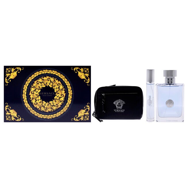Versace Pour Homme by Versace for Men - 3 Pc Gift Set 3.4oz EDT Spray, 0.34oz EDT Spray, Pouch, See Description, hi-res image number null