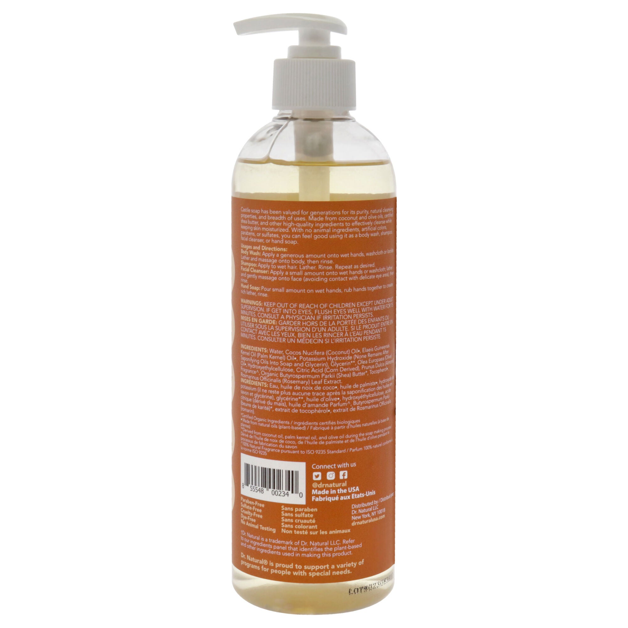 Castile Liquid Soap - Almond by Dr. Natural for Unisex - 16 oz Soap, See Description, alternate image number 1