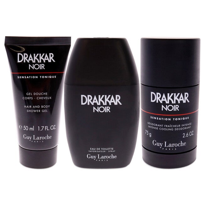 Drakkar Noir by Guy Laroche for Men - 3 Pc Gift Set 2021 - 3.4oz EDT Spray, 2.6oz Deodorant Stick, 1.7oz Shower Gel, NA, alternate image number null
