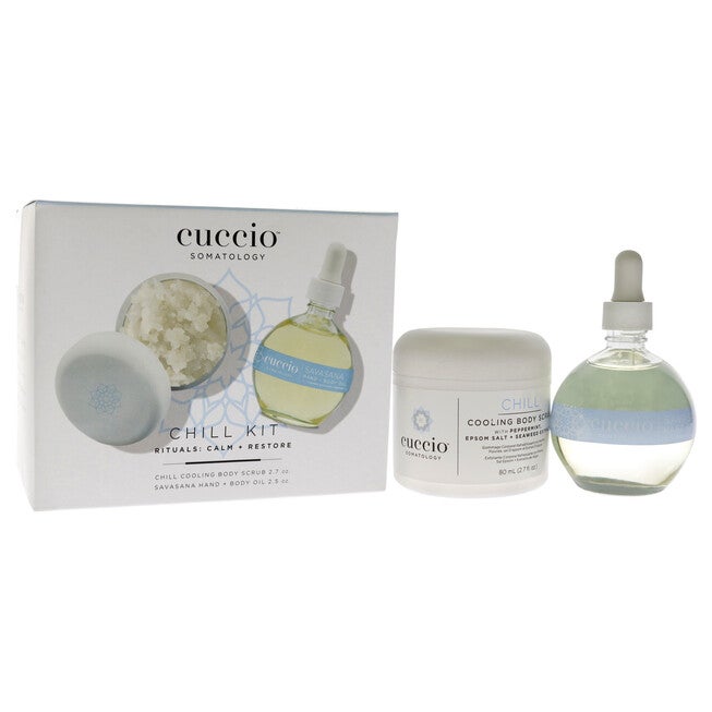 Somatology Chill Kit by Cuccio Somatology for Unisex - 2 Pc 2.7oz Cooling Body Scrub, 2.5oz Savasana Hand and Body Oil, NA, alternate image number null