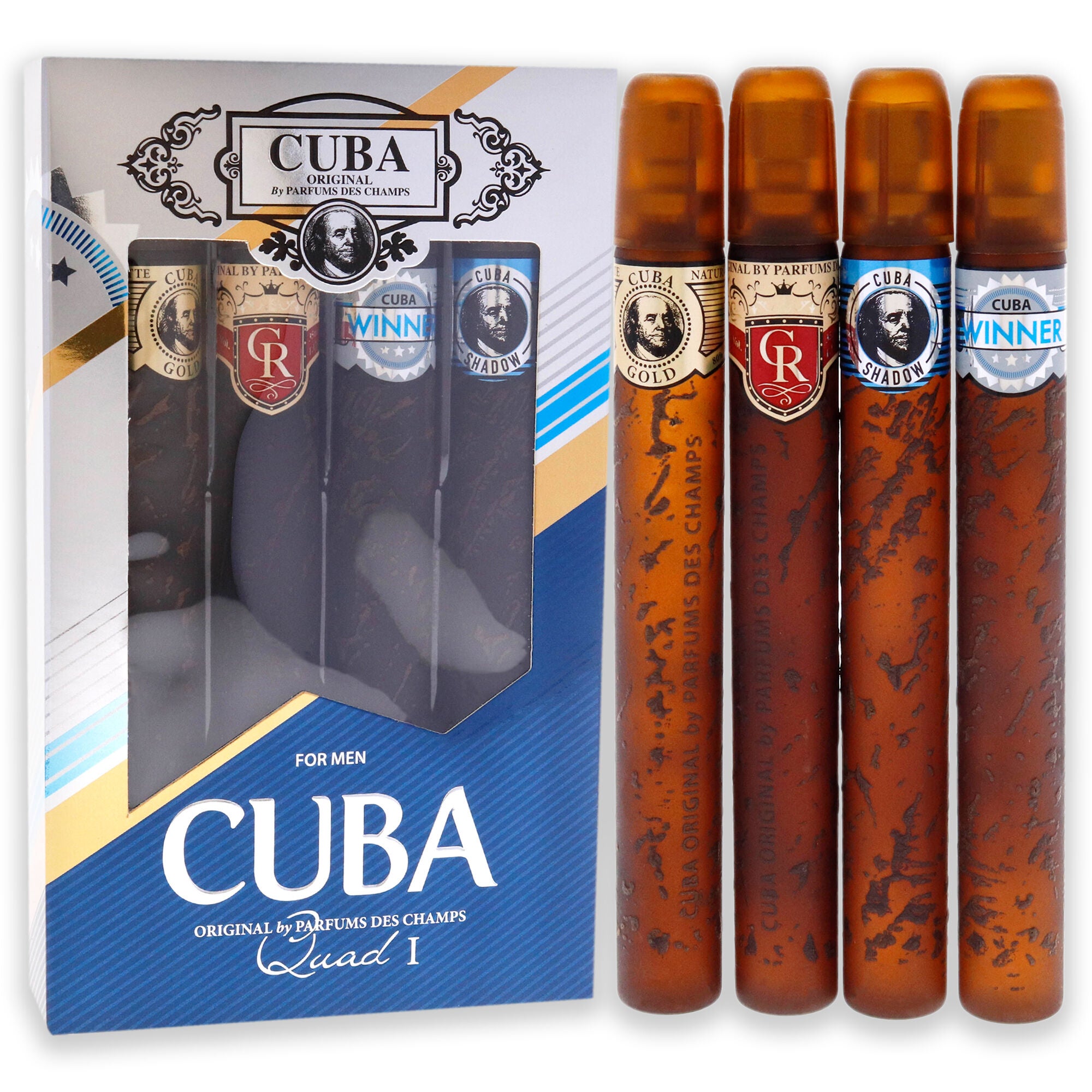 Cuba Quad I by Cuba- 4 Pc Gift Set 1.17oz Cuba Gold EDT Spray, 1.17oz Cuba Royal EDT Spray, 1.17oz Cuba Winner EDT Spray, 1.17oz Cuba Shadow EDT Spray, See Description, alternate image number 2