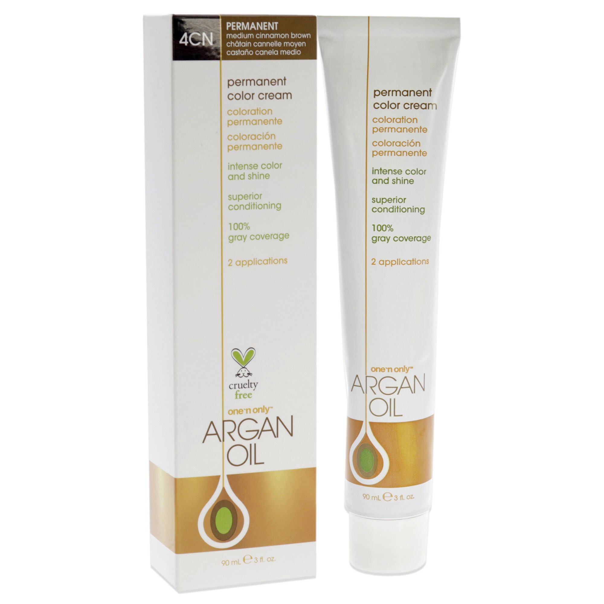 Argan Oil Permanent Color Cream - 4CN Medium Cinnamon Brown by One n Only for Unisex - 3 oz Hair Color, See Description, alternate image number 1