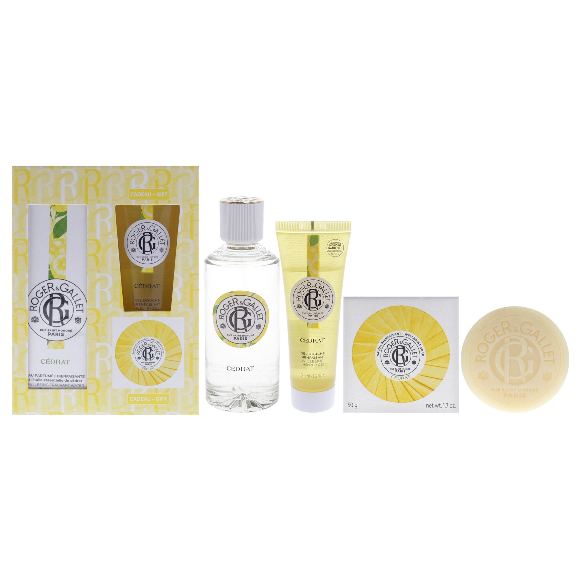 Cedrat by Roger & Gallet for Women - 3 Pc Gift Set 3.3oz Wellbeing Fragrant Water, 1.7oz Wellbeing Soap, 1.6oz Wellbeing Shower Gel, See Description, hi-res image number 0