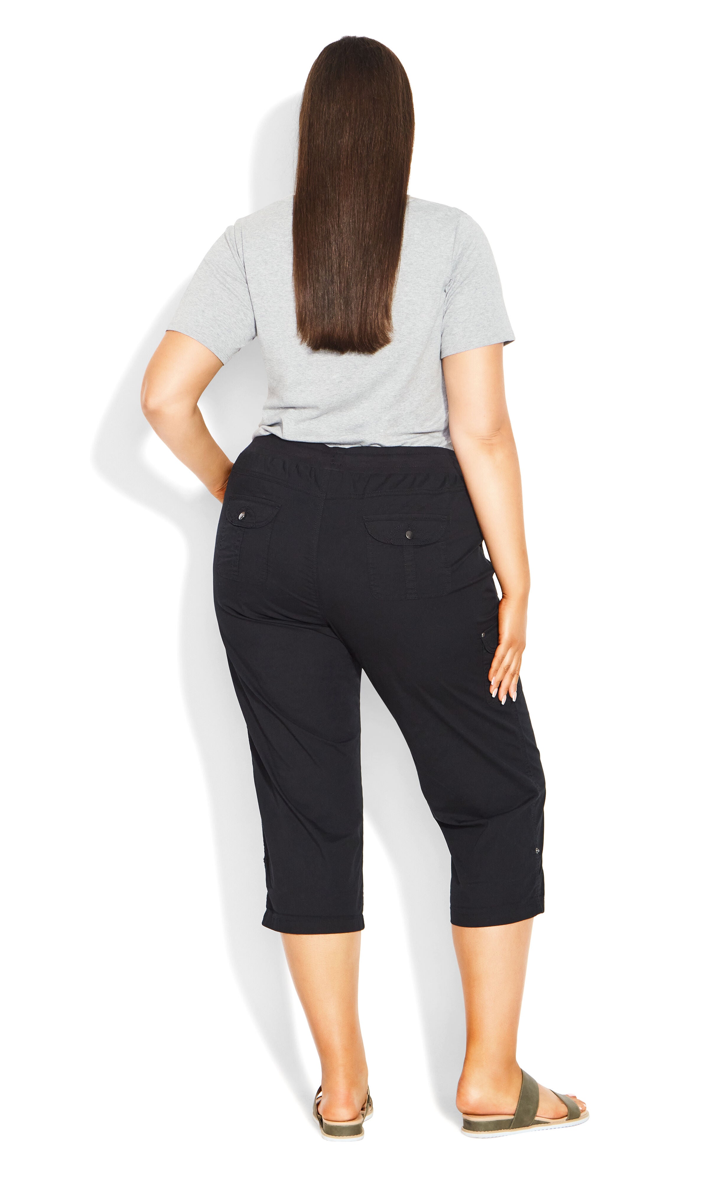 Cotton Roll Up Capri - black, , alternate image number 1