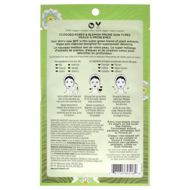 Super Green Detox Kale and Charcoal Detox Facial Mask by Pacifica for Unisex - 0.67 oz Mask, , alternate image number null