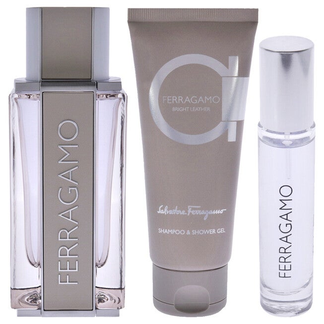 Bright Leather by Salvatore Ferragamo for Men - 3 Pc Gift Set 3.4oz EDT Spray, 0.34oz EDT Spray, 3.4oz Shower Gel, , alternate image number null
