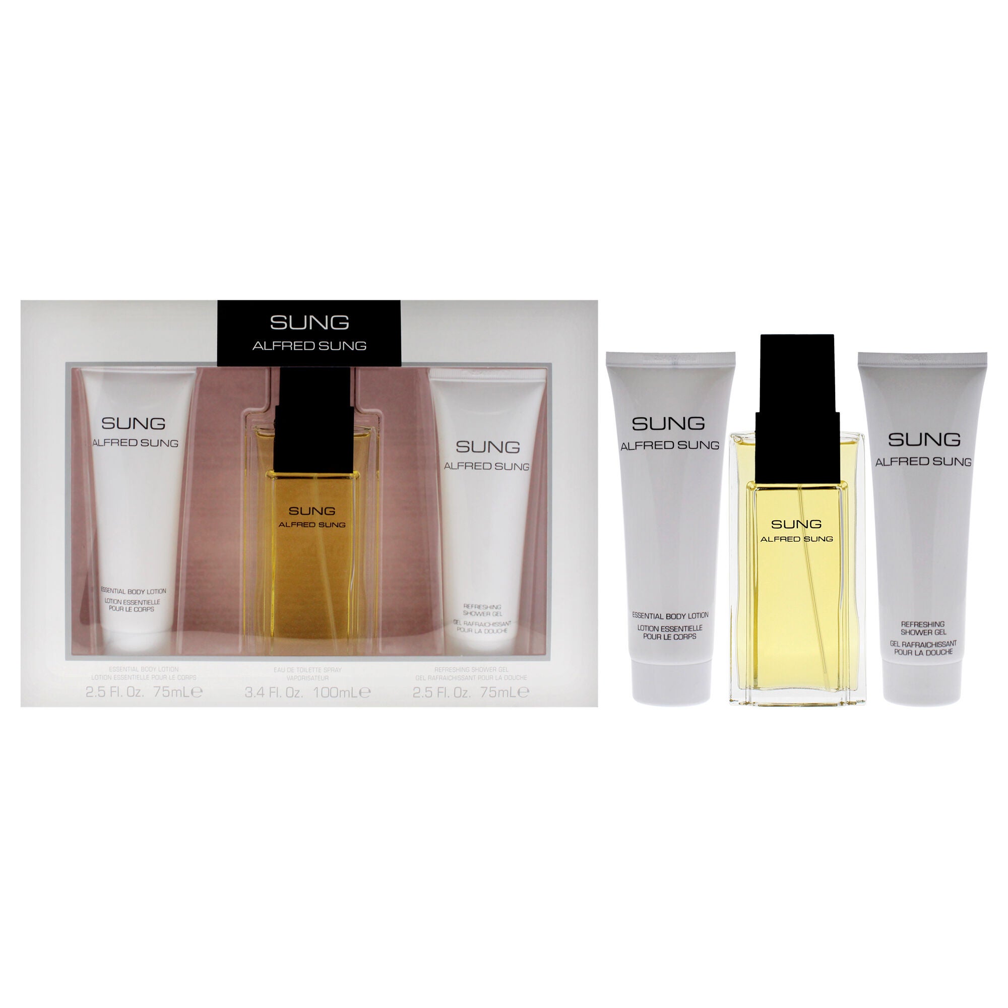 Sung by Alfred Sung for Women - 3 Pc Gift Set 3.4oz EDT Spray, 2.5oz Essential Body Lotion, 2.5oz Refreshing Shower Gel, See Description, hi-res image number 0