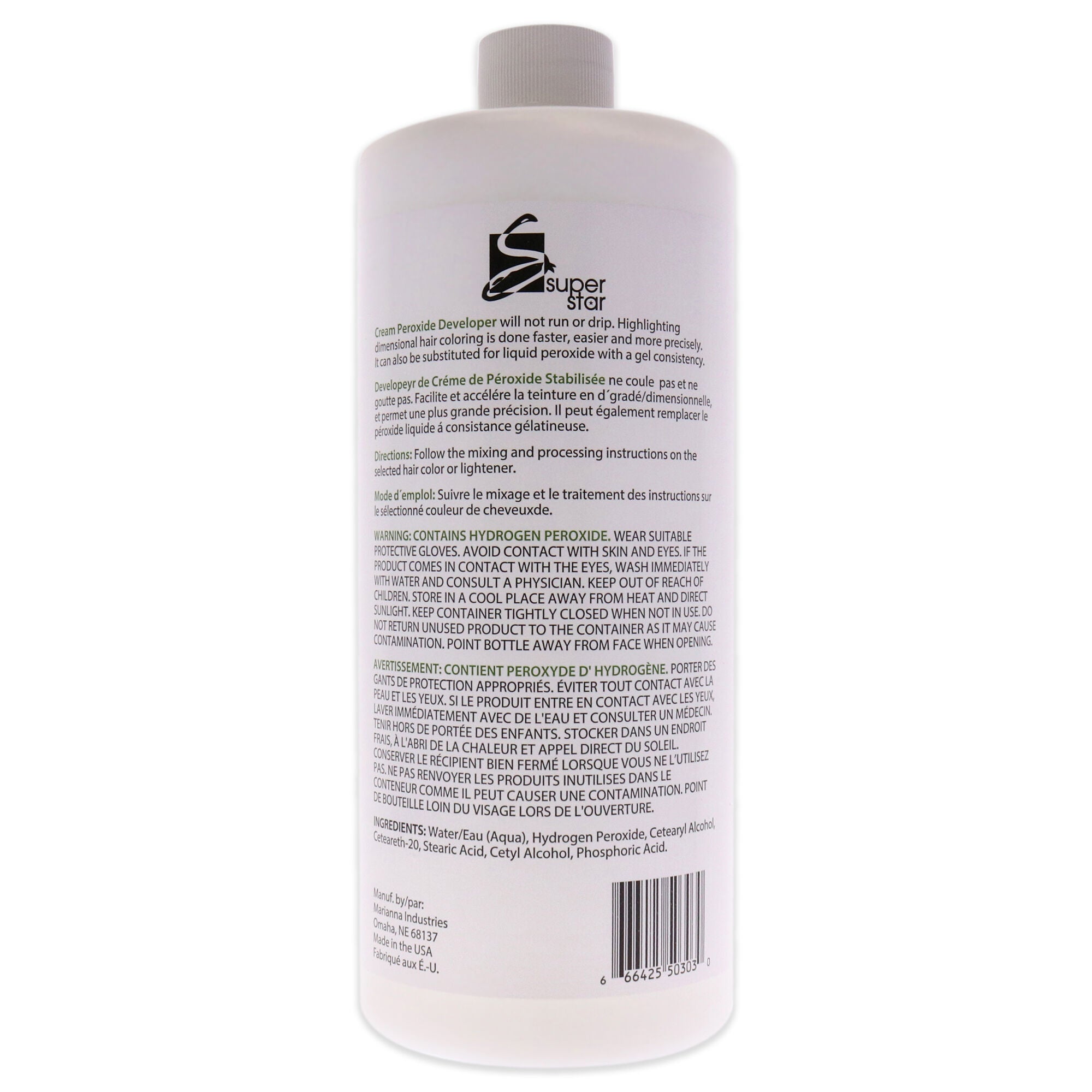 Super Star 30 Volume Cream Peroxide Developer by Marianna for Unisex - 32 oz Lightener, See Description, alternate image number 1