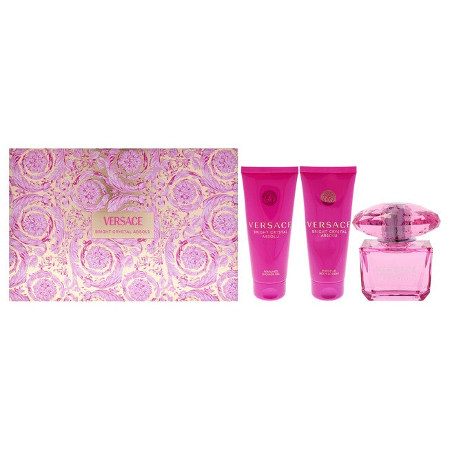 Versace Bright Crystal Absolu by Versace for Women - 4 Pc Gift Set - 3oz EDP Spray, 3.4oz Shower Gel, 3.4oz Body Lotion, Bag - Black and Gold, NA, hi-res image number null