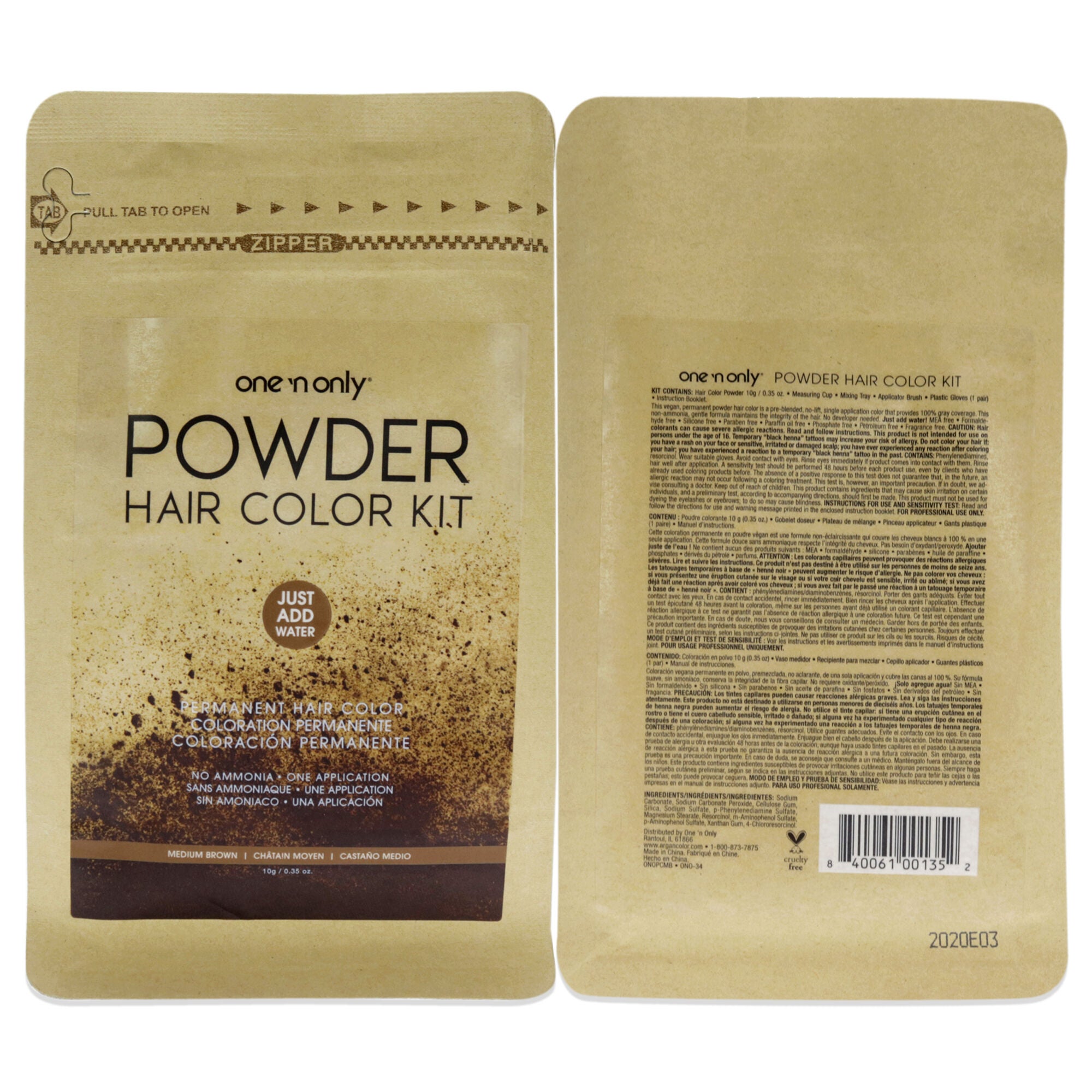 Powder Hair Color Kit - Medium Brown by One n Only for Unisex - 0.35 oz ...