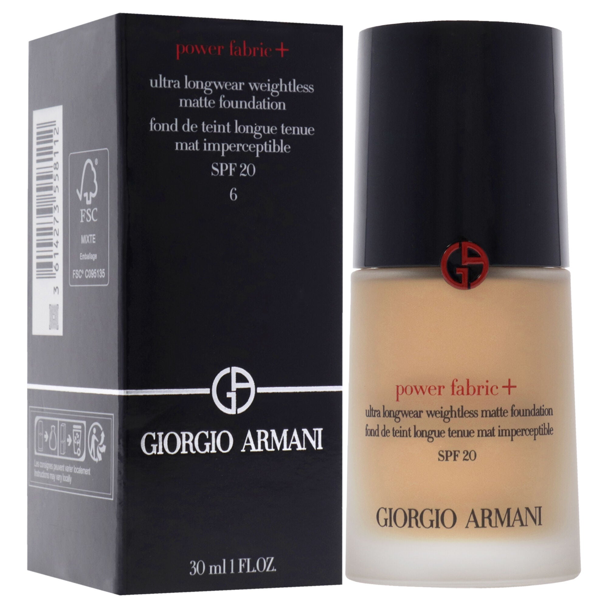 Power Fabric Plus Ultra Longwear Matte Foundation SPF 20 - 6 Medium With Olive by Giorgio Armani for Women - 1 oz Foundation, See Description, alternate image number 2