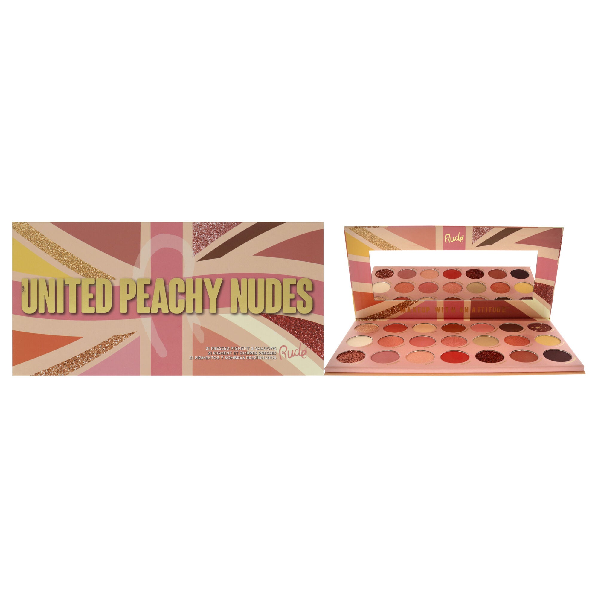 United Peachy Nudes - 21 Pressed Pigment and Shadows Palette by Rude Cosmetics for Women - 0.74 oz Eye Shadow, See Description, hi-res image number 0
