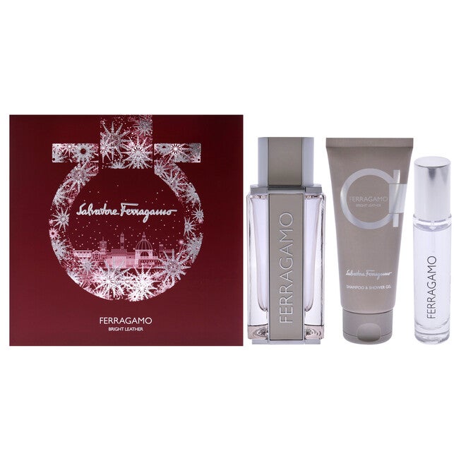 Bright Leather by Salvatore Ferragamo for Men - 3 Pc Gift Set 3.4oz EDT Spray, 0.34oz EDT Spray, 3.4oz Shower Gel, NA, hi-res image number null