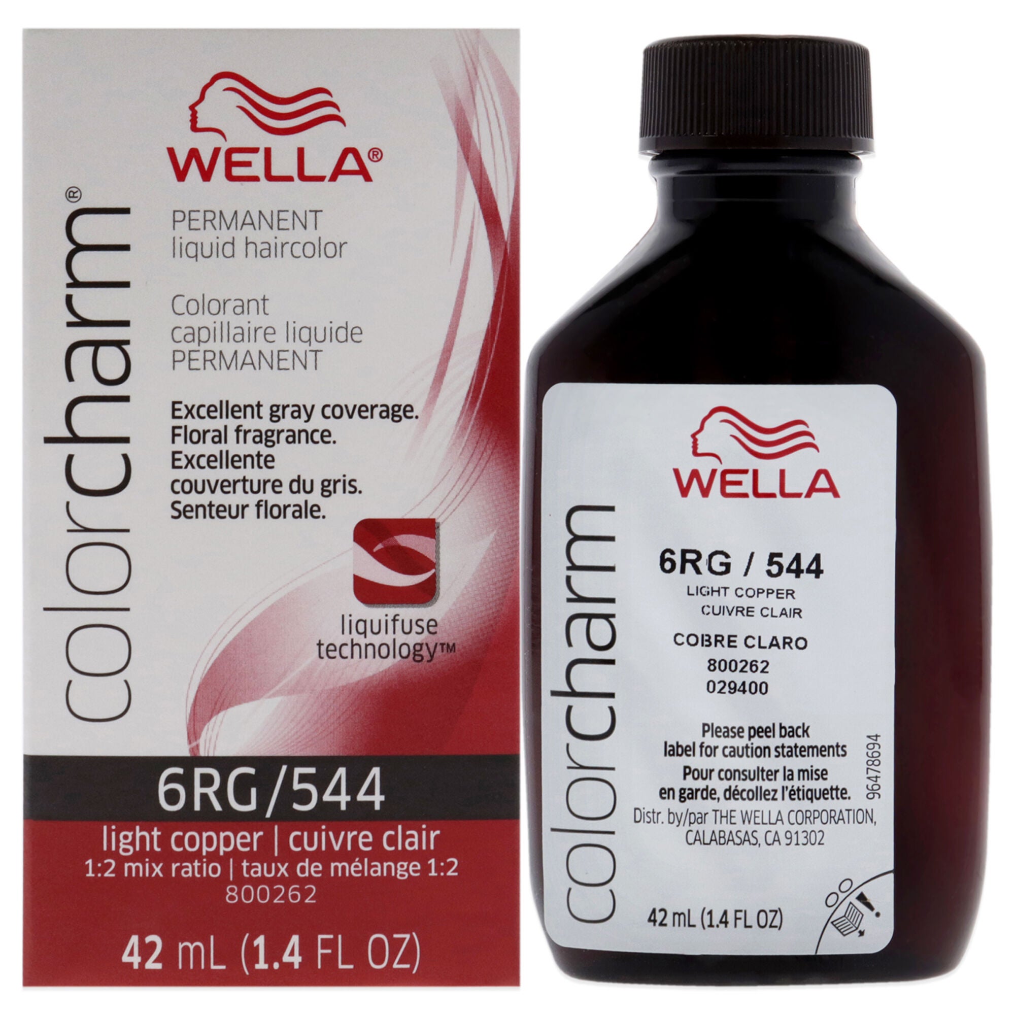 Color Charm Permanent Liquid Hair Color - 544 6RG Light Copper by Wella for Unisex - 1.42 oz Hair Color, See Description, hi-res image number 0