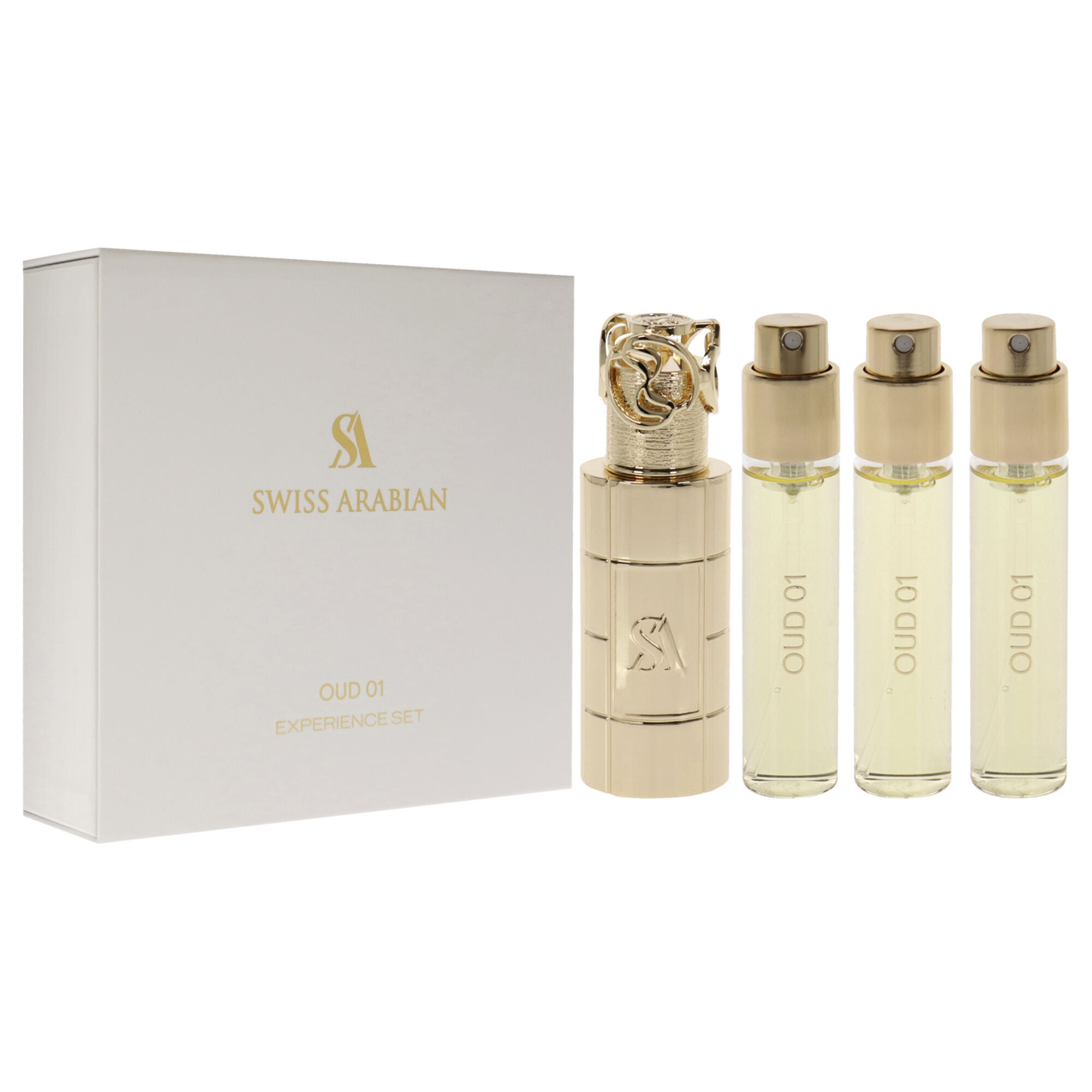 Oud 01 by Swiss Arabian for Unisex - 4 Pc Mini Gift Set 3 x 10ml Perfume Spray, 1 Metal Case, See Description, alternate image number 1