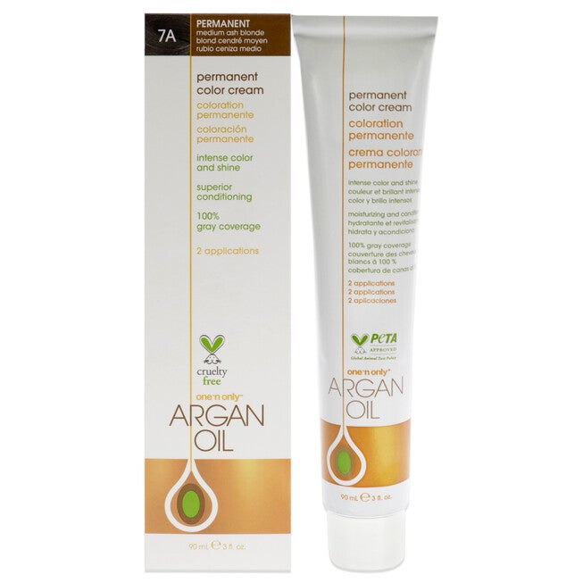 Argan Oil Permanent Color Cream - 7A Medium Ash Blonde by One n Only for Unisex - 3 oz Hair Color, NA, hi-res image number null