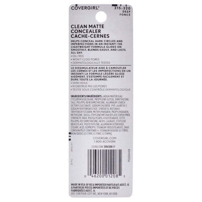 Clean Matte Liquid Concealer - 315-320 Deep Fonce by CoverGirl for Women - 0.37 oz Concealer, See Description, alternate image number 1