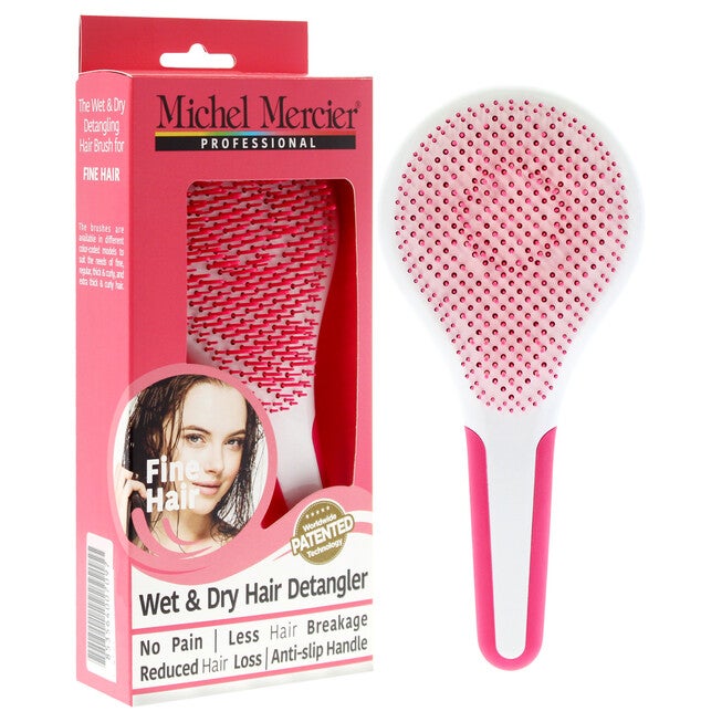 Wet and Dry Hair Detangler Fine Hair - Pink-White by Michel Mercier for Women - 1 Pc Hair Brush, NA, alternate image number null