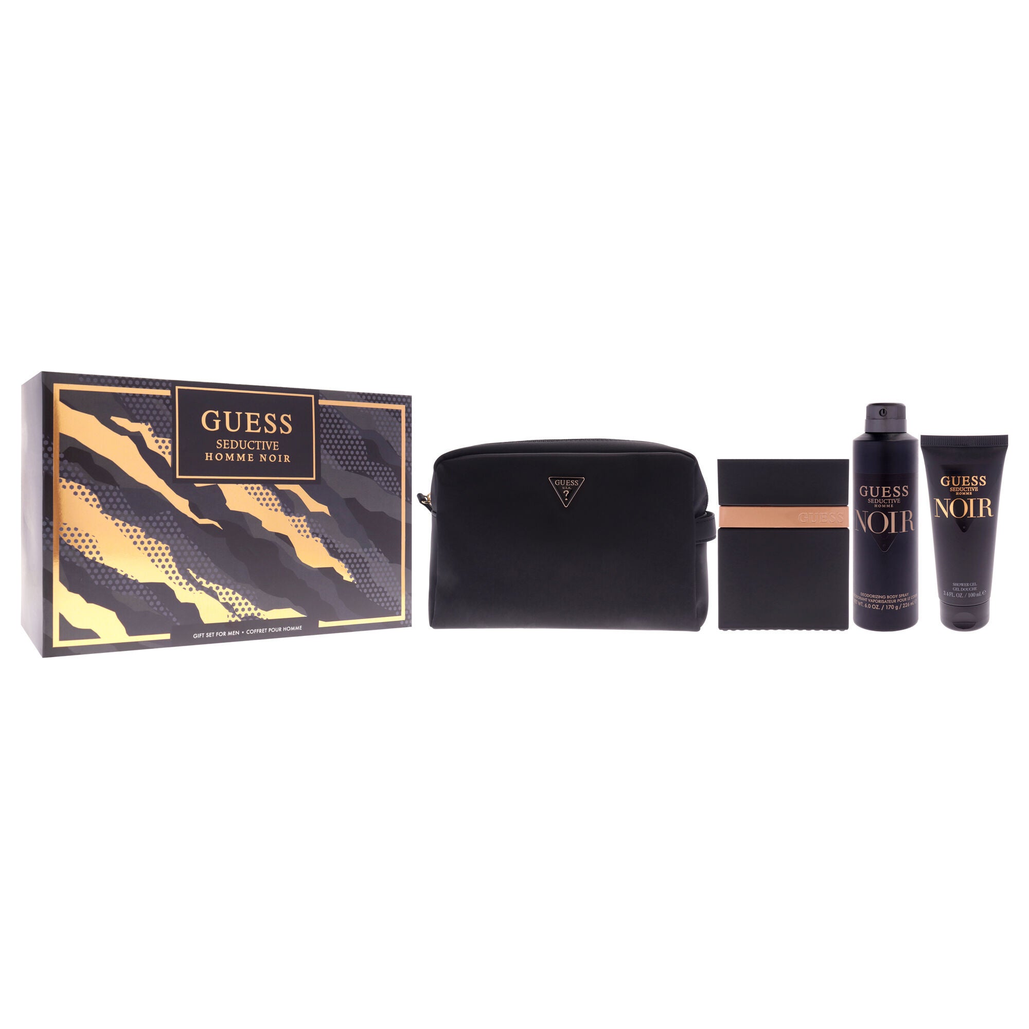 Seductive Homme Noir by Guess for Men - 4 Pc Gift Set 3.4oz EDT Spray, 6oz Deodorant Body Spray, 3.4oz Shower Gel, Pouch, Clear, alternate image number 2