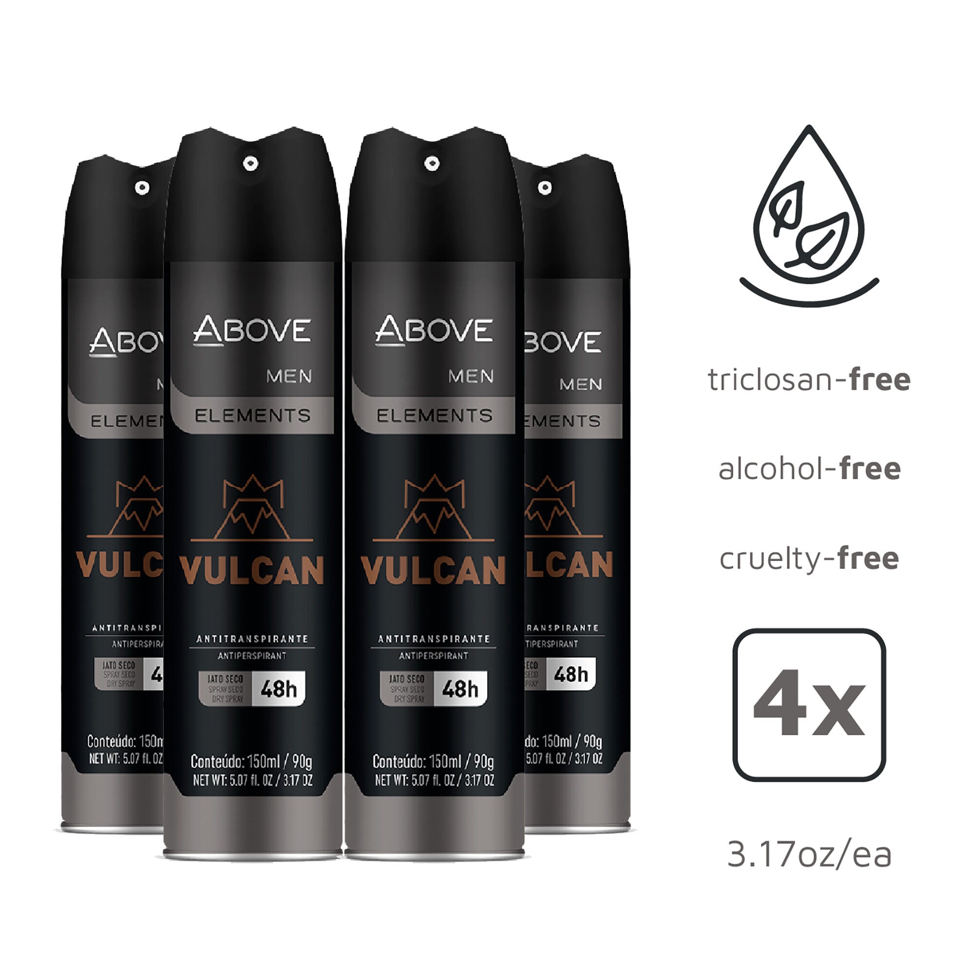 48 Hours Element Antiperspirant Deodorant - Vulcan by Above for Men - 3.17 oz Deodorant Spray - Pack of 4, See Description, alternate image number 1
