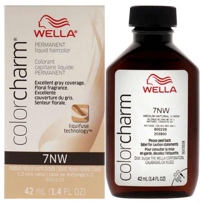 Color Charm Permanent Liquid Hair Color - 7NW Medium Natural Warm Blonde by Wella for Unisex - 1.42 oz Hair Color, NA, hi-res image number null
