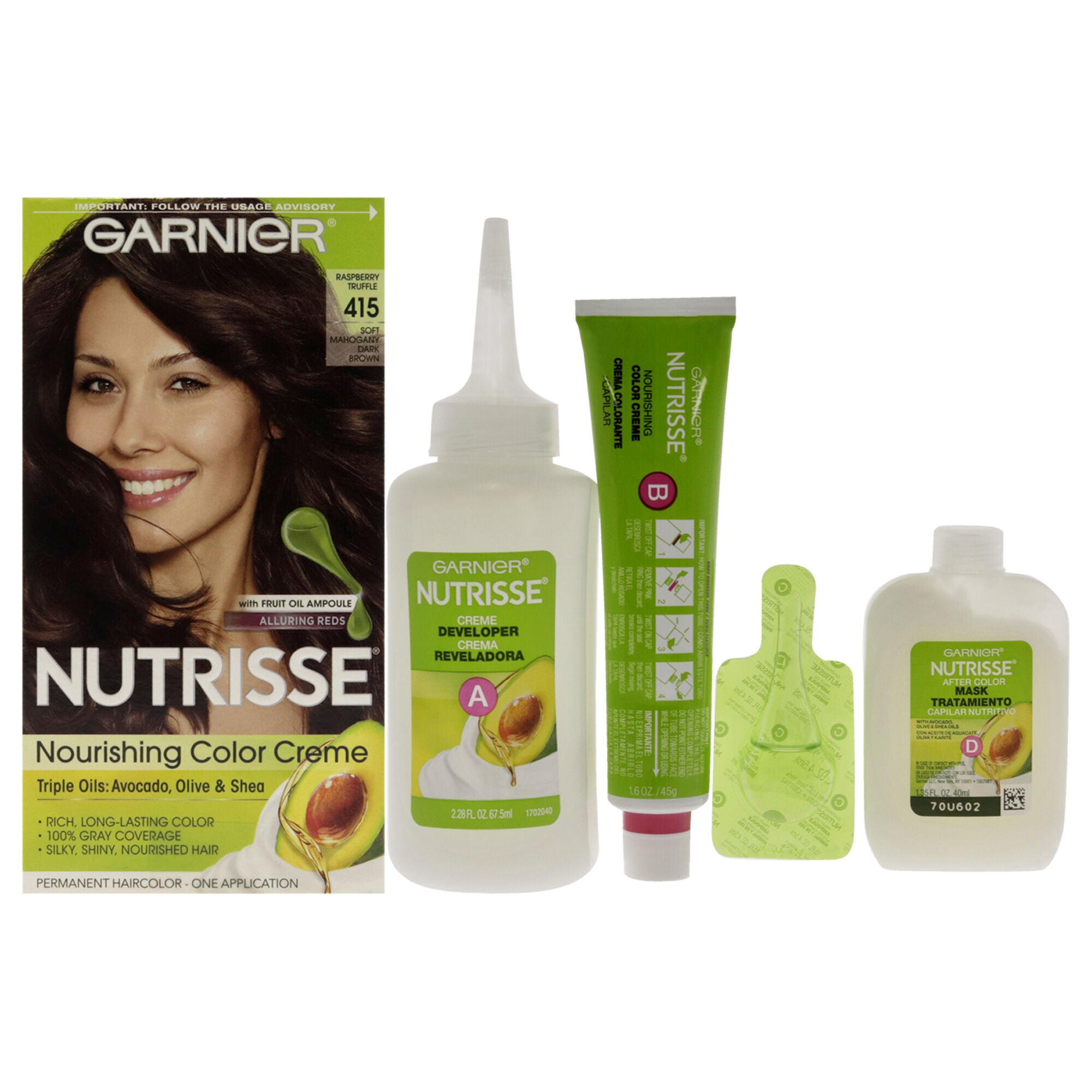 Nutrisse Nourishing Color Creme # 415 Soft Mahogany Dark Brown by Garnier for Unisex - 3.3 oz Hair Color, See Description, hi-res image number 0