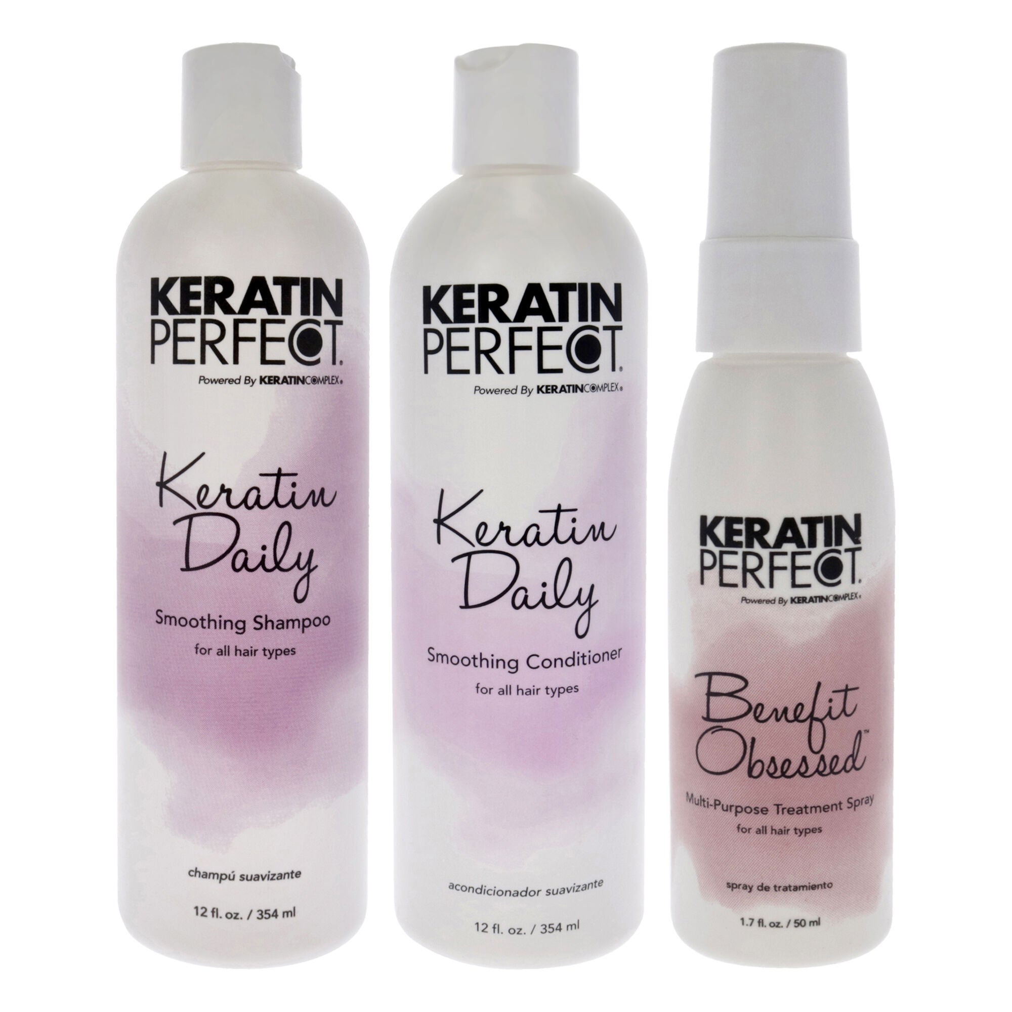 Keratin Daily Kit by Keratin Perfect for Unisex - 3Pc Kit 12oz Shampoo, 12oz Conditioner, 1.7oz Benefit Obsessed Treatment Spray, See Description, hi-res image number 0
