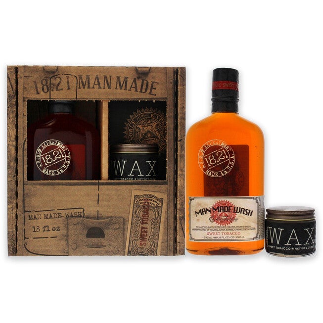 Man Made Set - Sweet Tobacco by 18.21 Man Made for Men - 2 Pc 18oz Man Made Wash 3-In-1 Shampoo, Conditioner and Body Wash, 2oz Wax, NA, hi-res image number null